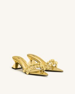 Alternative view of Gianna Beaded Strap Mules - Gold