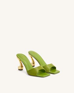 Alternative view of Hannah Snakeskin Heel Mules - Green