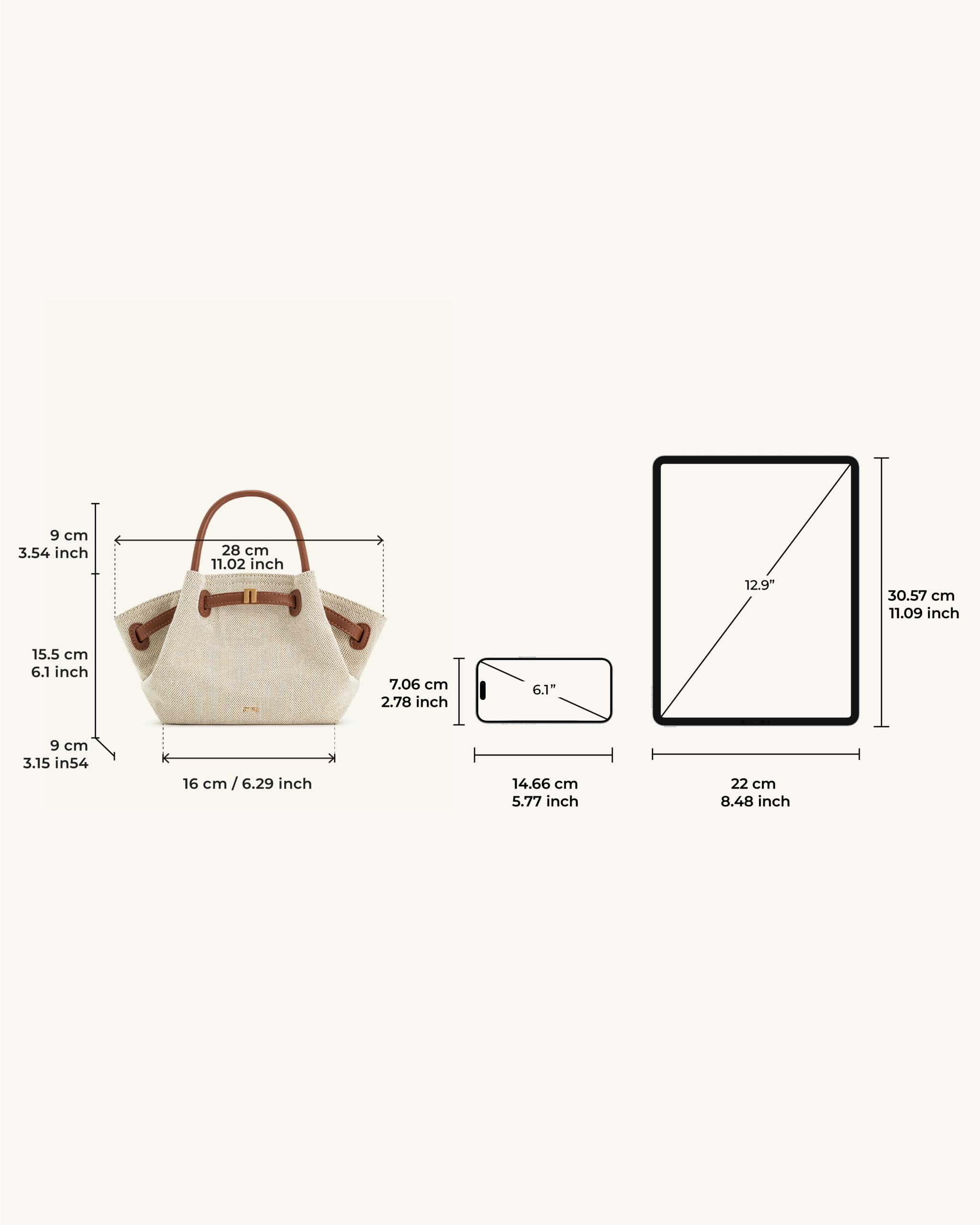 Hana Mini Tote Bag - Brown Canvas - Image 7