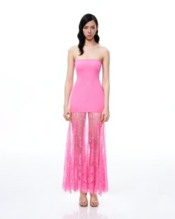 Evadne Floral Lace Dress - Pink