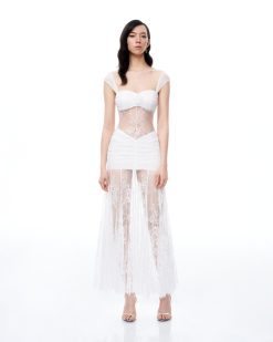 Fiorentina 3D Floral Lace Dress - White