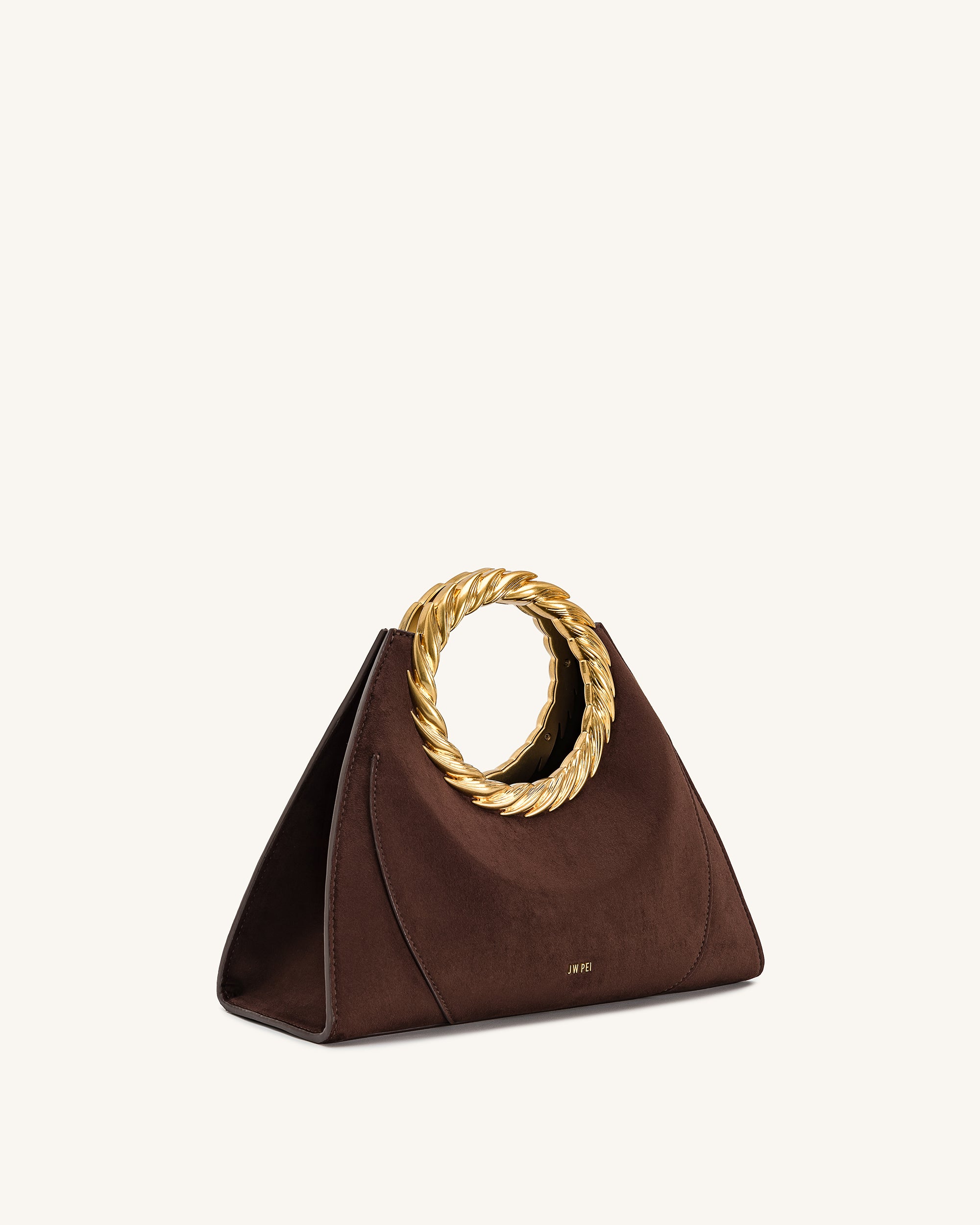Amiya Leaf Handle Faux Suede Sculpture Bag - Mocha Brown - Image 2