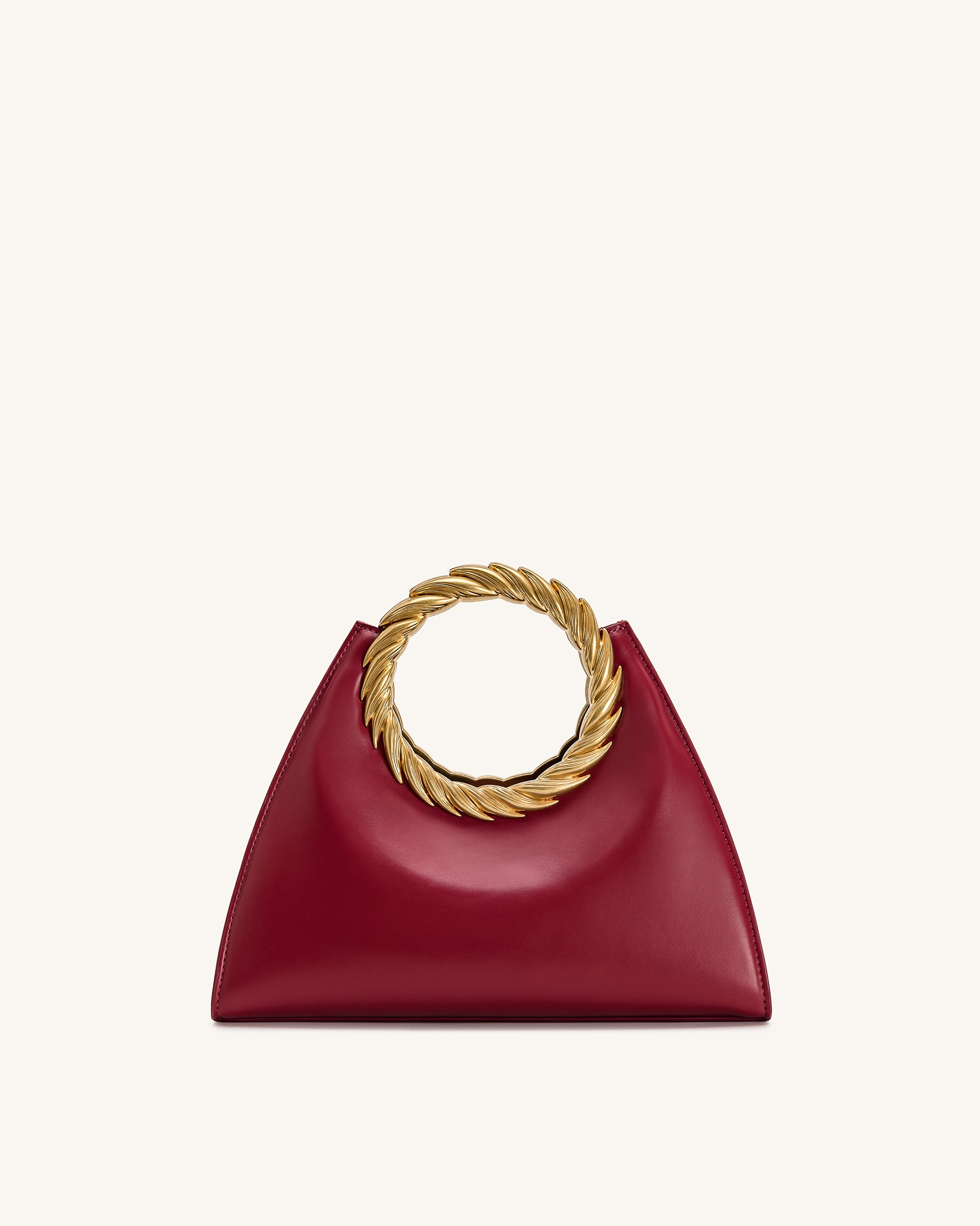 Amiya Leaf Handle Sculpture Bag - Wine Red - Image 3