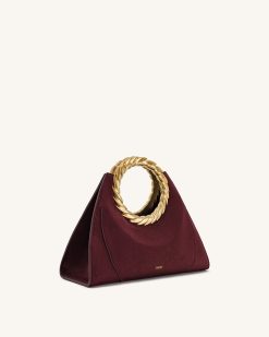 Alternative view of Amiya Leaf Handle Faux Suede Sculpture Bag - Merlot Red