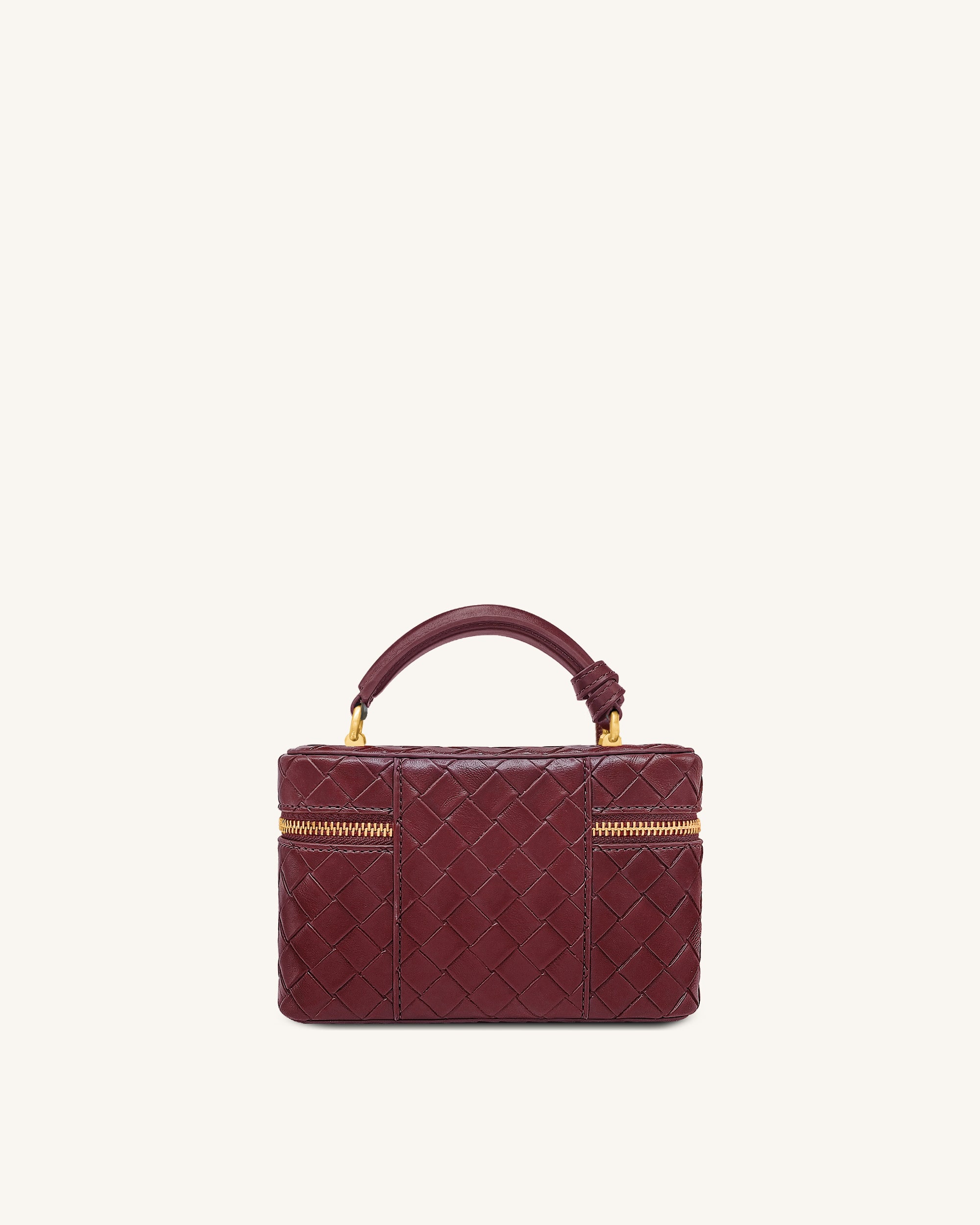 Cleo Woven Texture Box Shape Top Handle Bag - Claret - Image 3