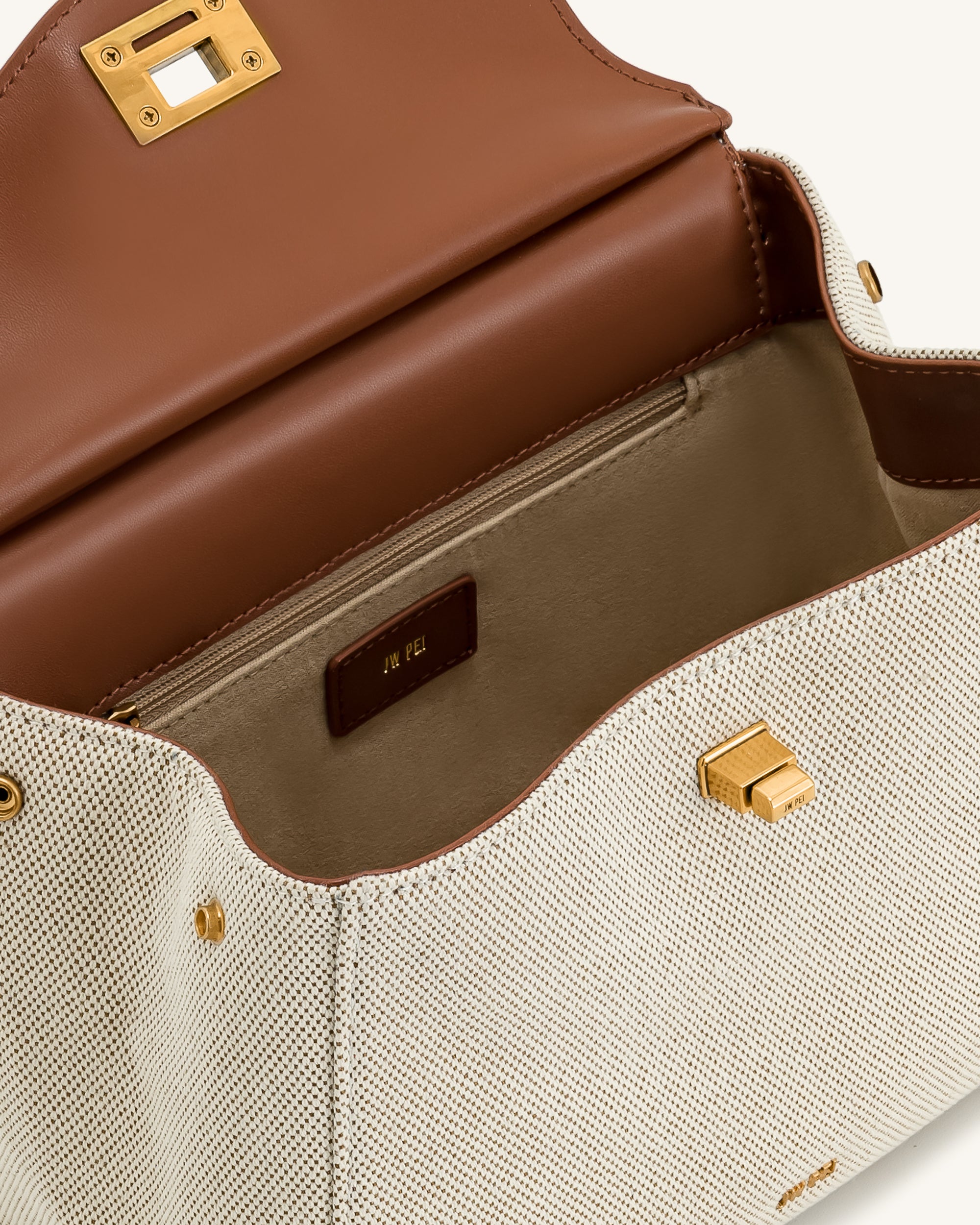 Lucia Classic Top Handbag - Brown Canvas - Image 5
