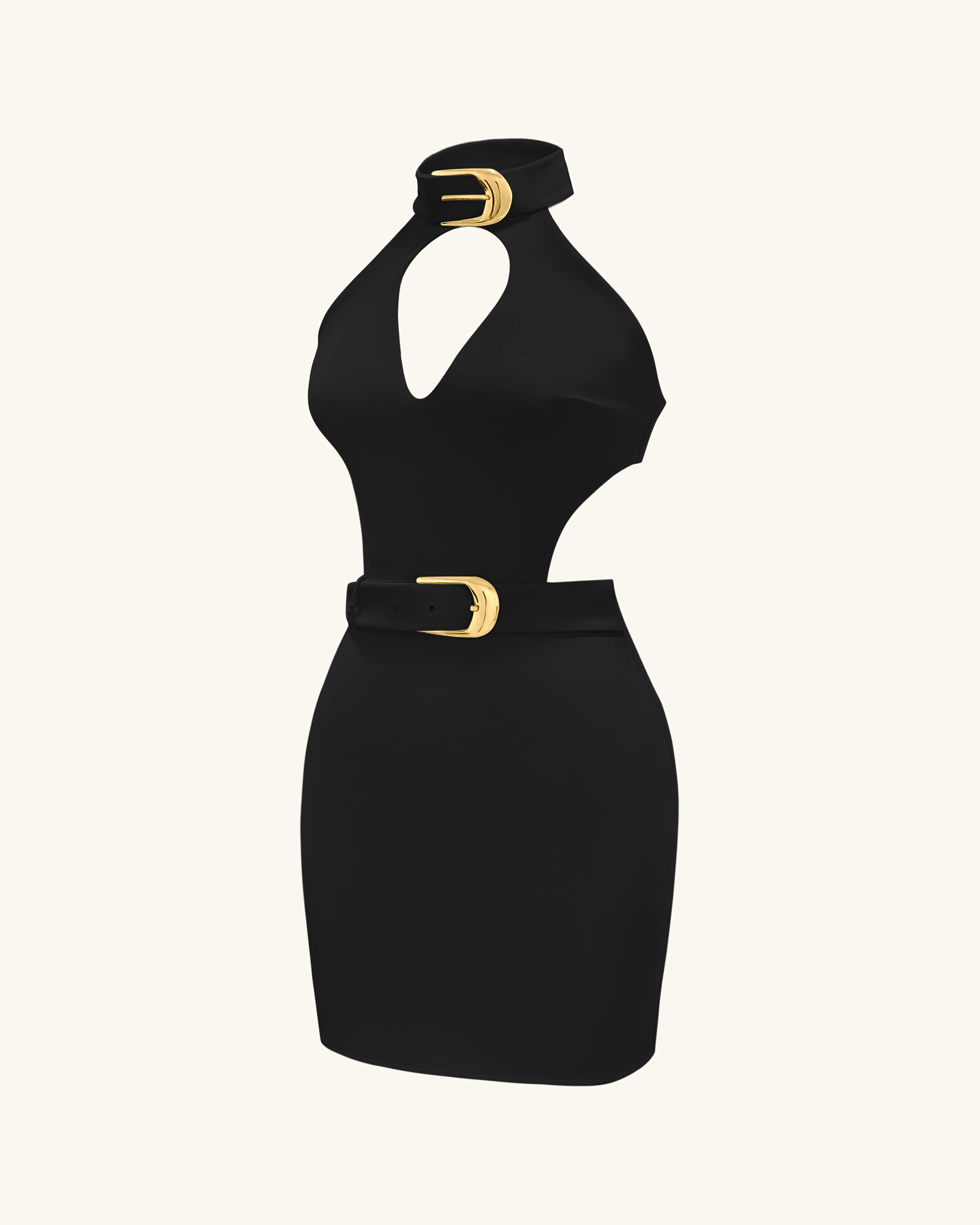 Gabriella Belted Cutout Halter Mini Dress - Black - Image 3