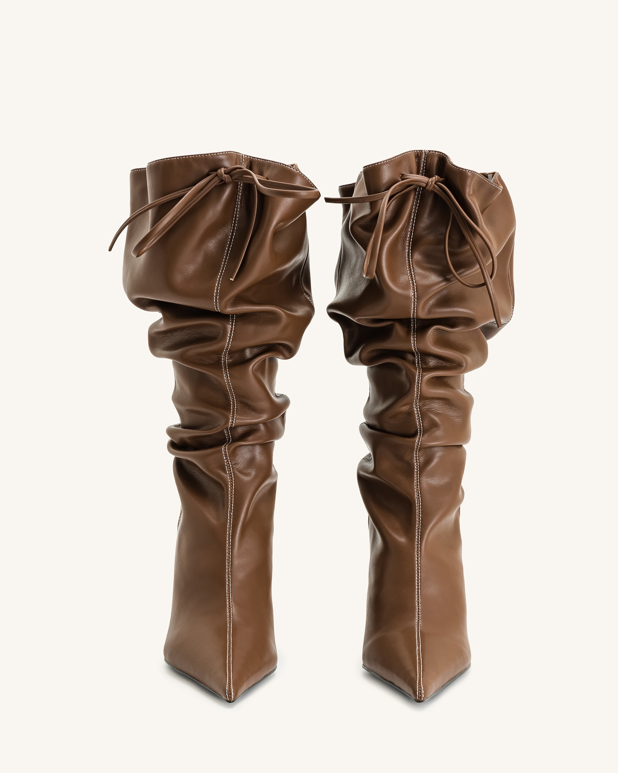 Olivia Leather High Heel Boots - Brown - Image 4