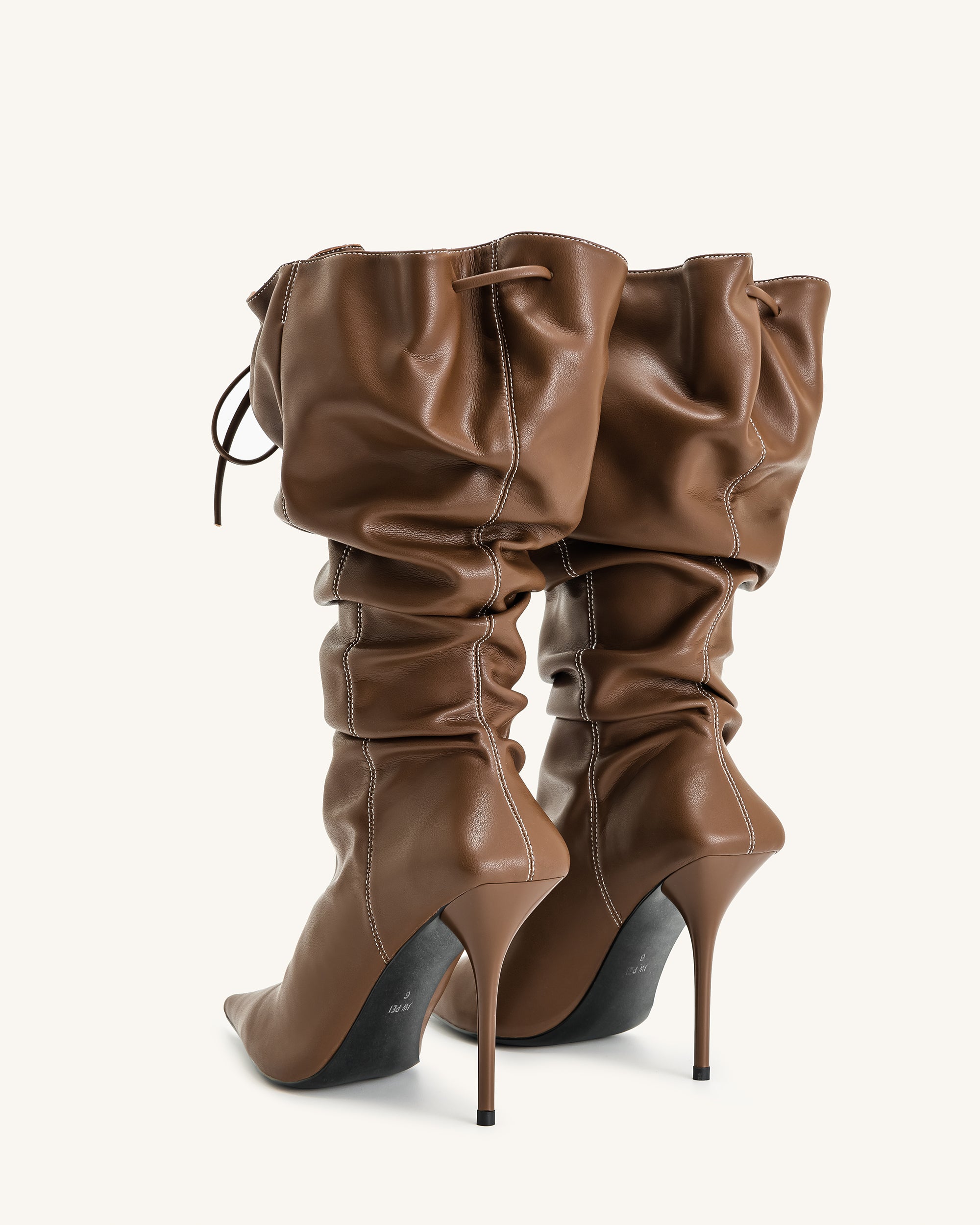Olivia Leather High Heel Boots - Brown - Image 5