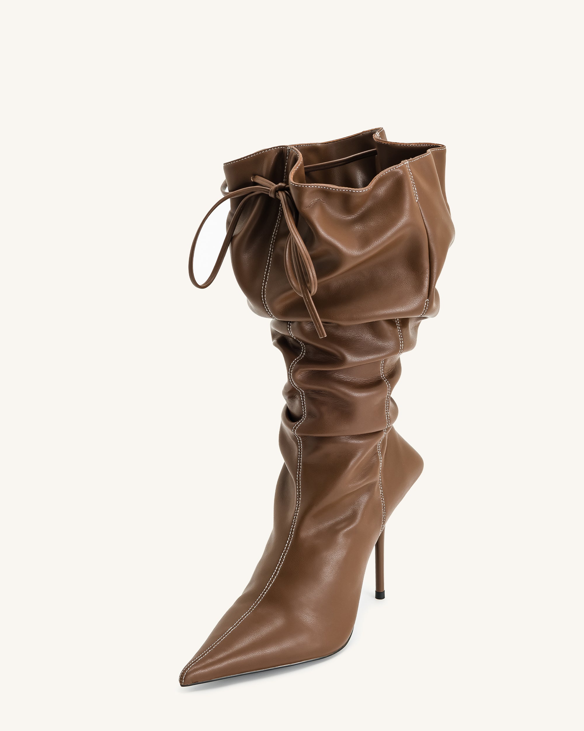 Olivia Leather High Heel Boots - Brown - Image 7
