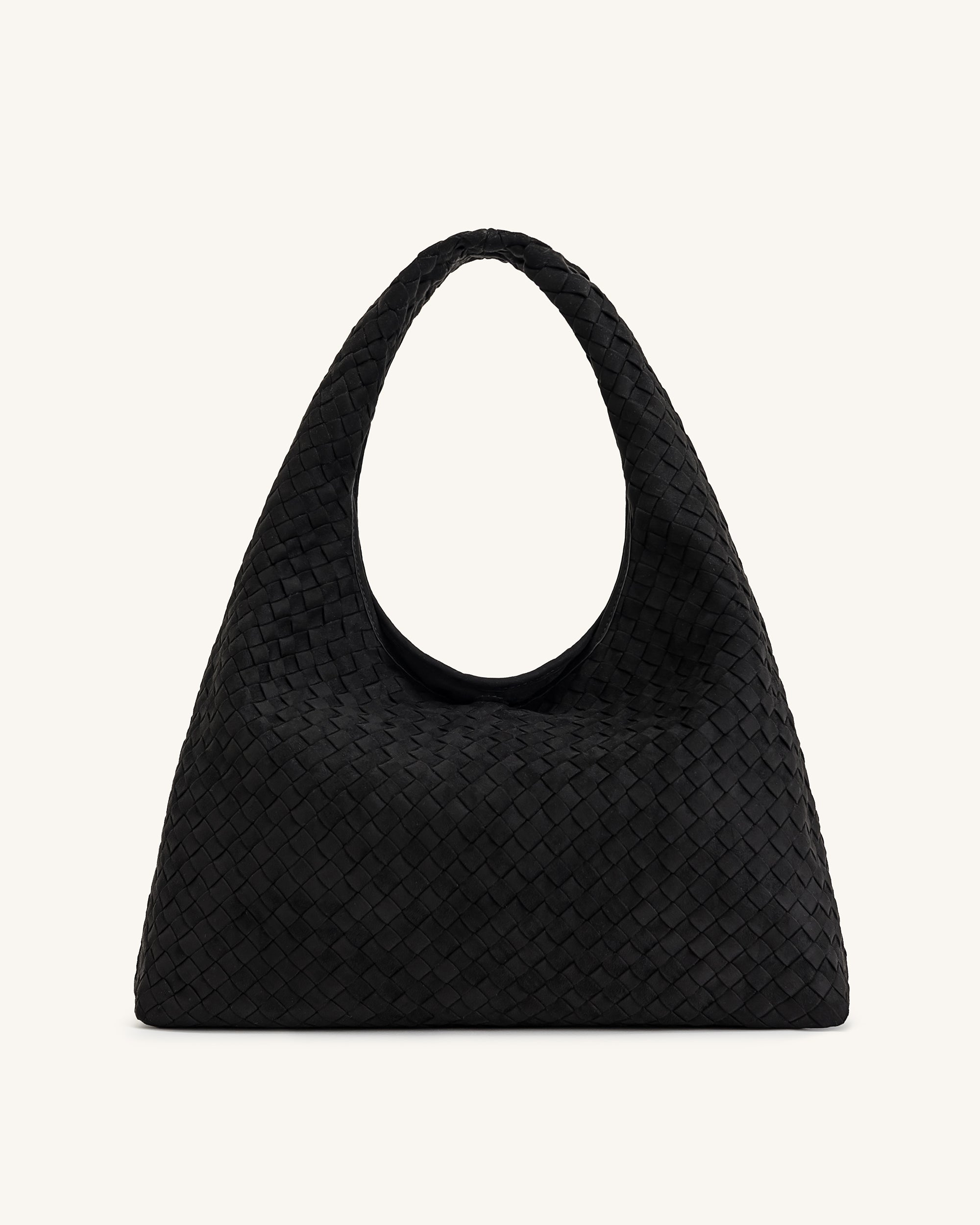 Laura Faux Suede Woven Shoulder Bag - Black - Image 4