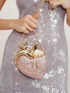 Alternative view of Maren Artificial Crystal Heart Shaped Bag - Pink