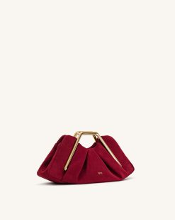Alternative view of Lila Faux Suede Metal Frame Clutch - Red