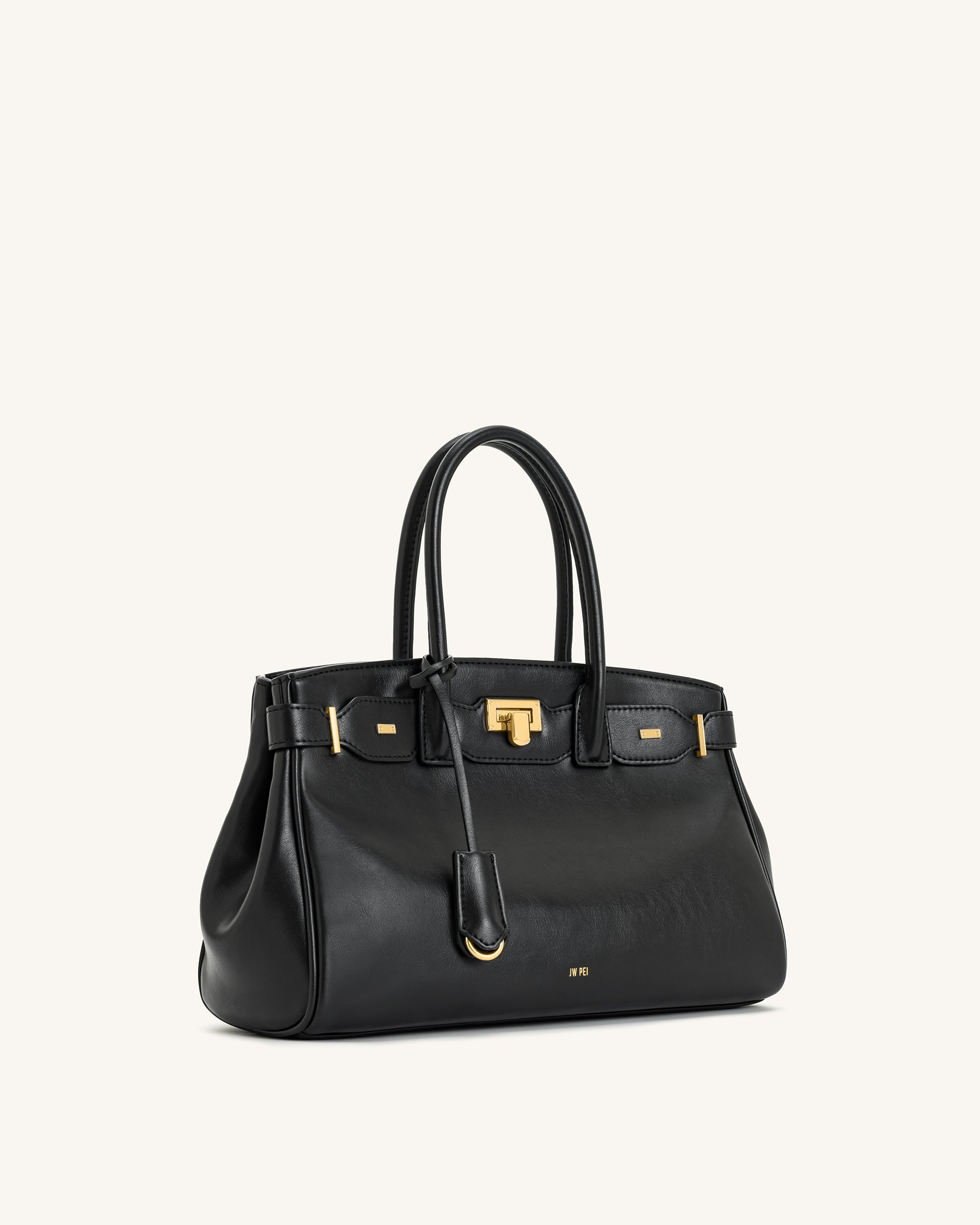 Ziva Metal Lock Decoration Tote Bag - Black - Image 2