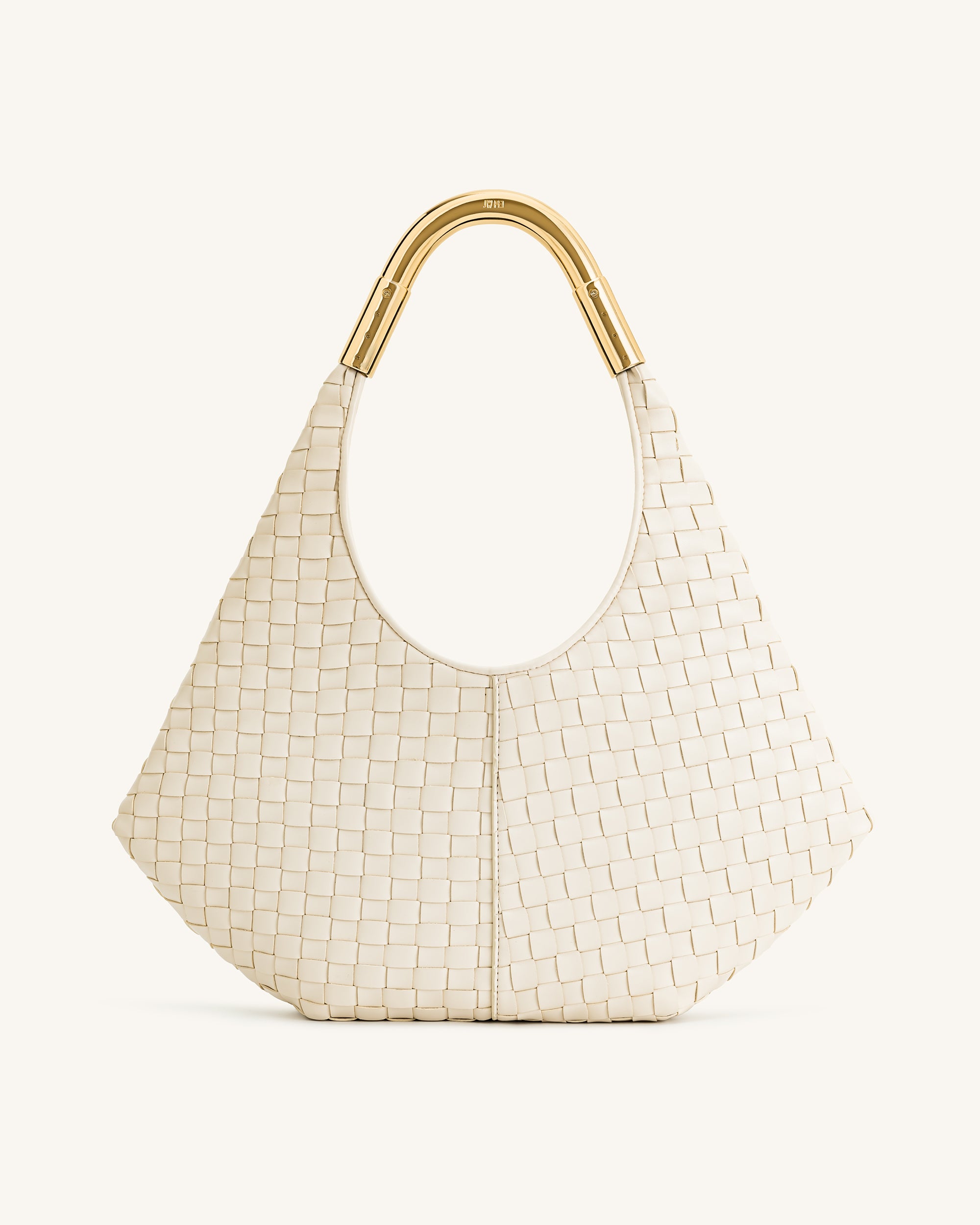 Olivia Hand-Woven Metal Handle Hobo Bag - White - Image 3