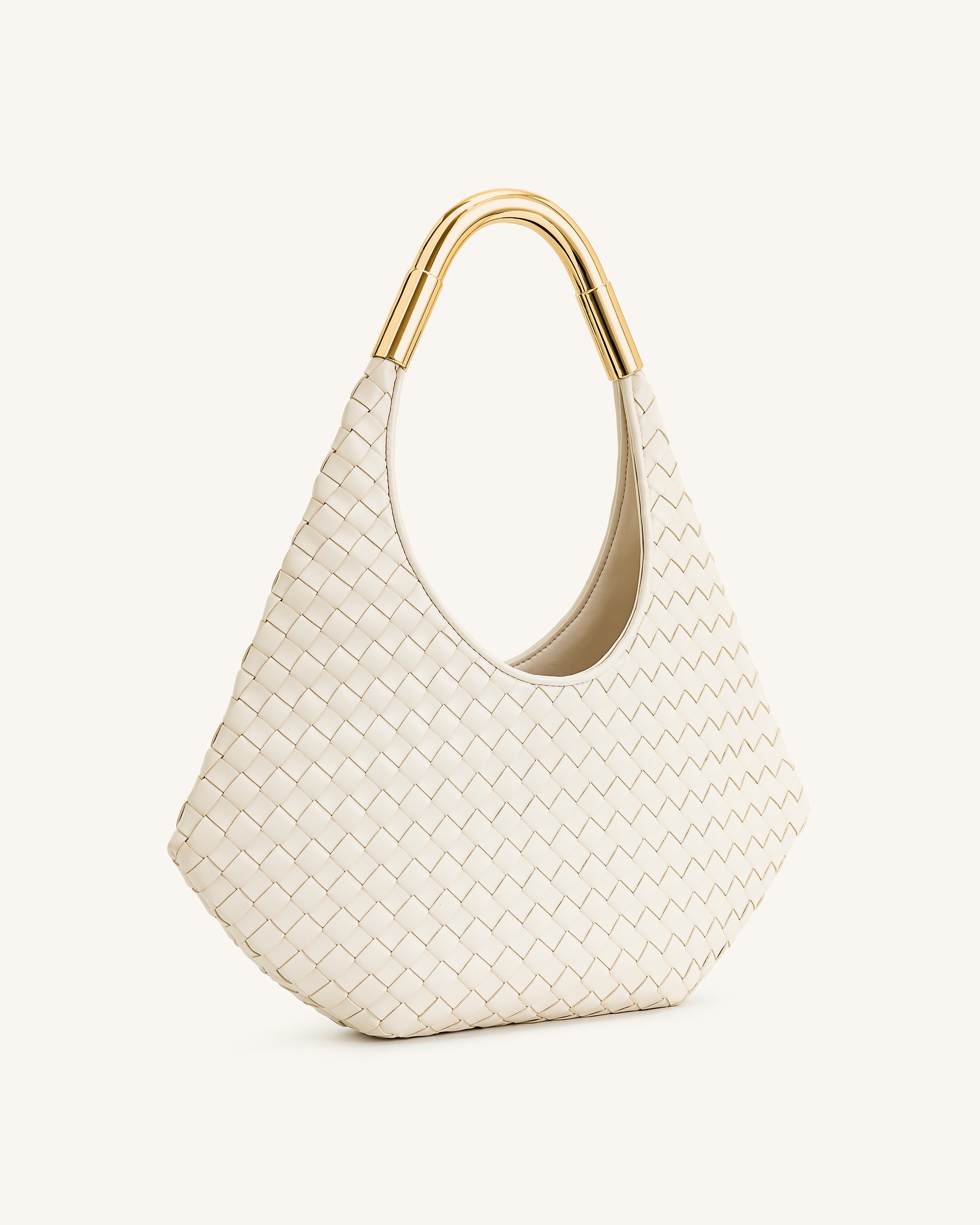 Olivia Hand-Woven Metal Handle Hobo Bag - White - Image 2