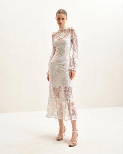 Alternative view of Elegant Lace Midi Dress - White