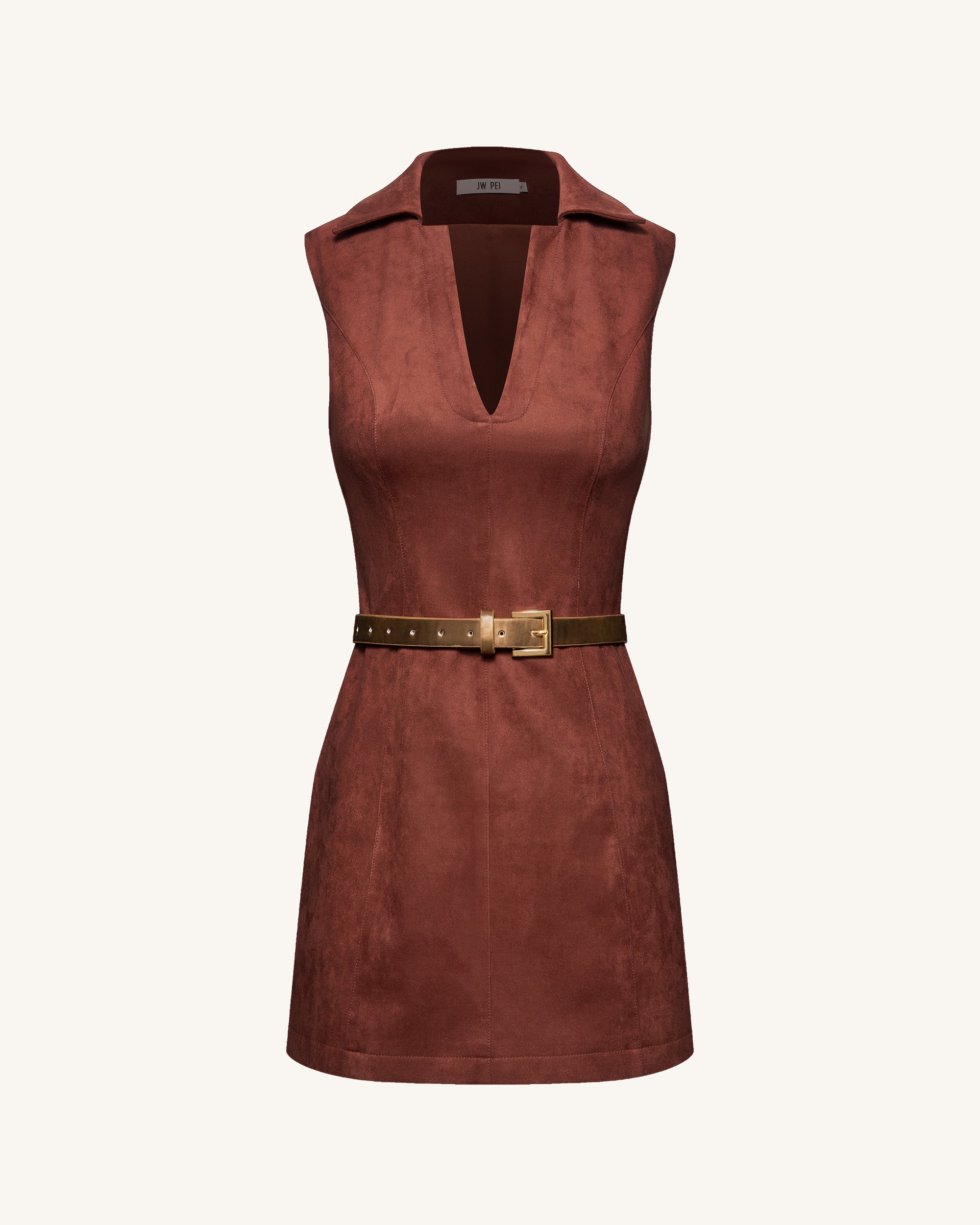 Ariana Sleeveless Suedes Mini Dress - Burgundy - Image 3
