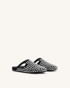 Alternative view of Athena Artificial Crystal Flat Mules - Black
