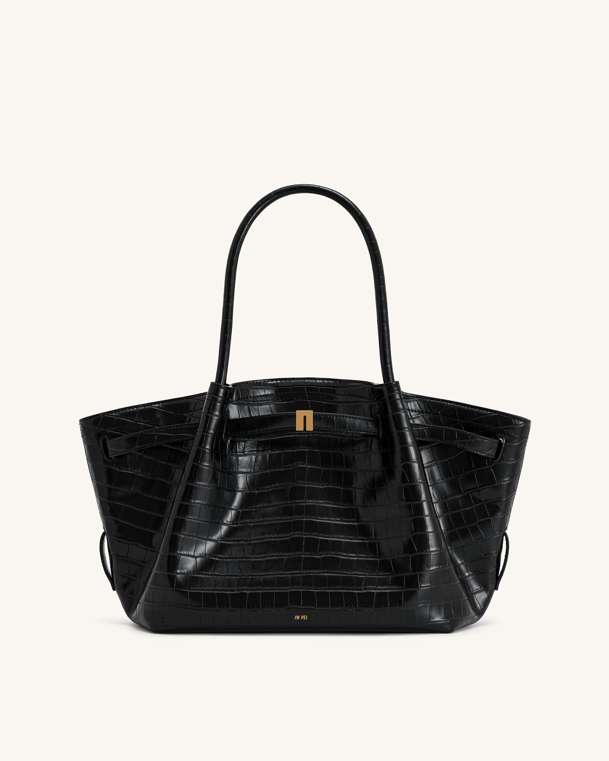 Hana Medium Tote Bag - Black Croc - Image 3