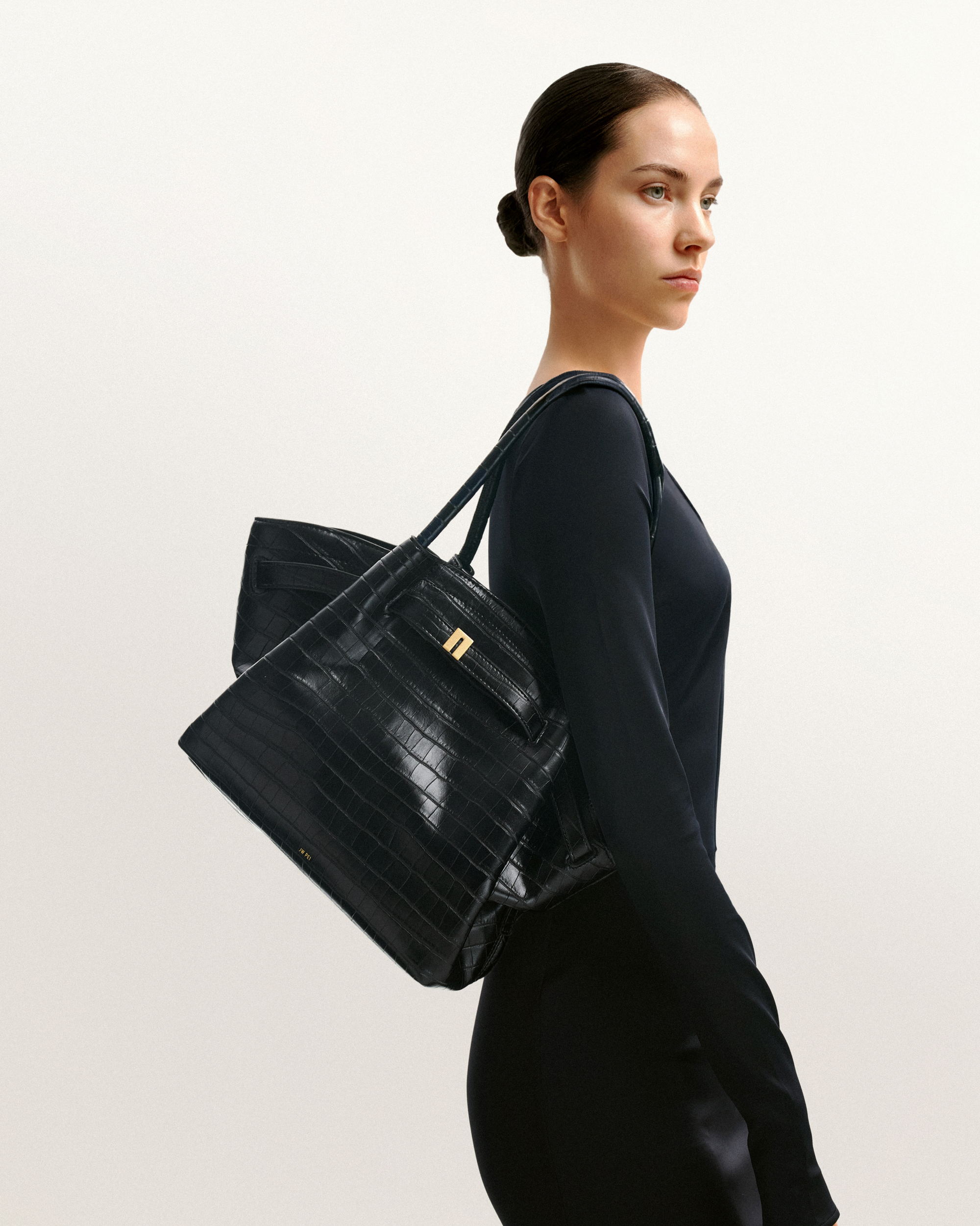 Hana Medium Tote Bag - Black Croc - Image 2