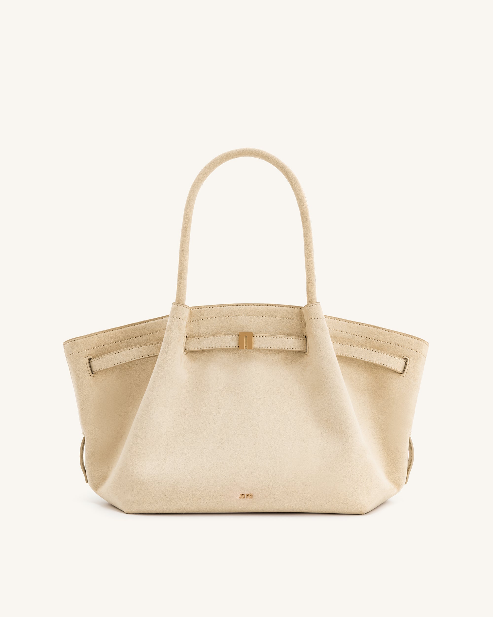 Hana Medium Faux Suede Tote Bag - Off White - Image 2