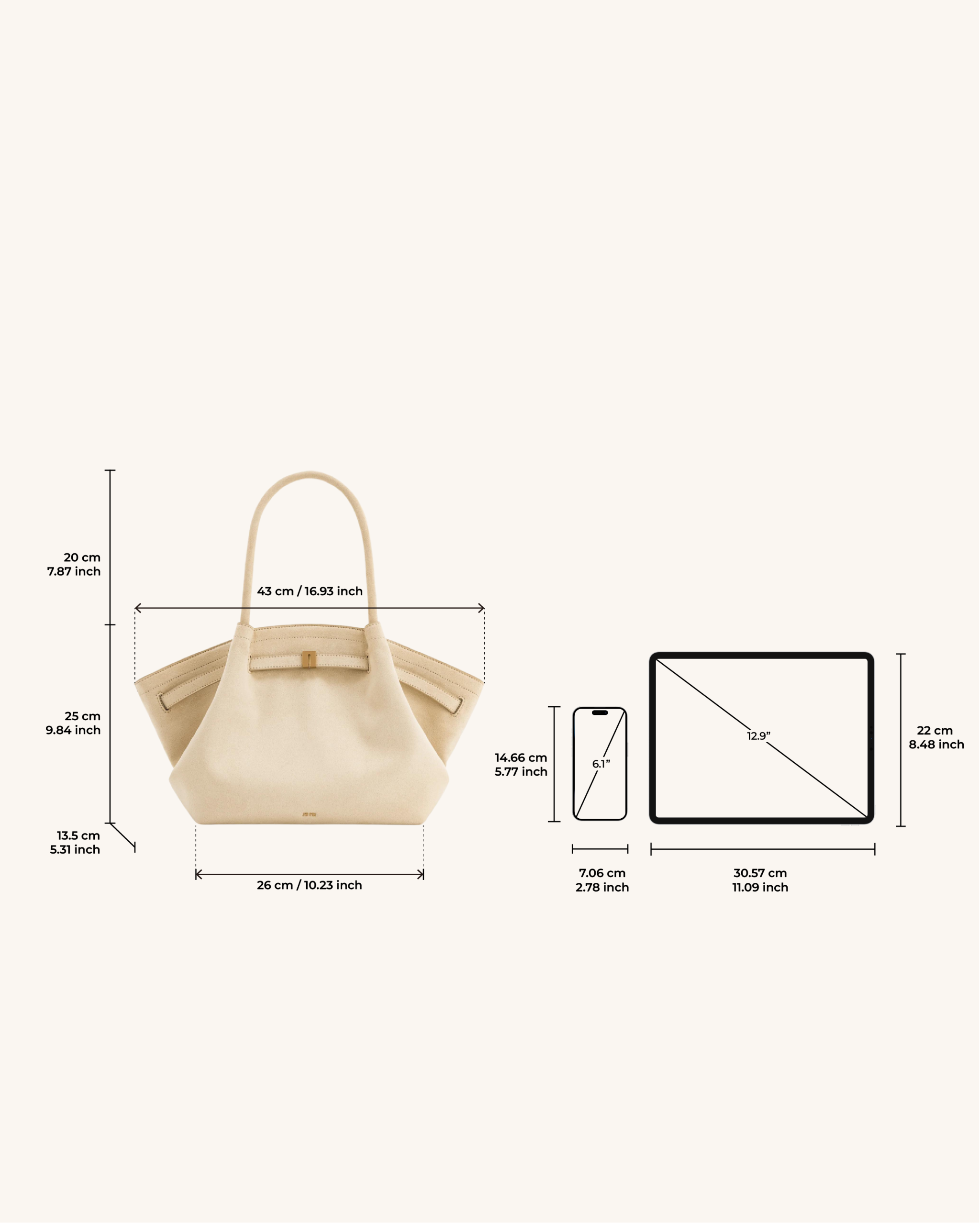 Hana Medium Faux Suede Tote Bag - Off White - Image 6