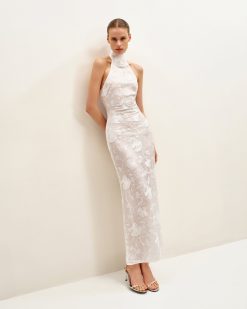 Alternative view of Uliana White Floral Lace Halterneck Maxi Dress - White