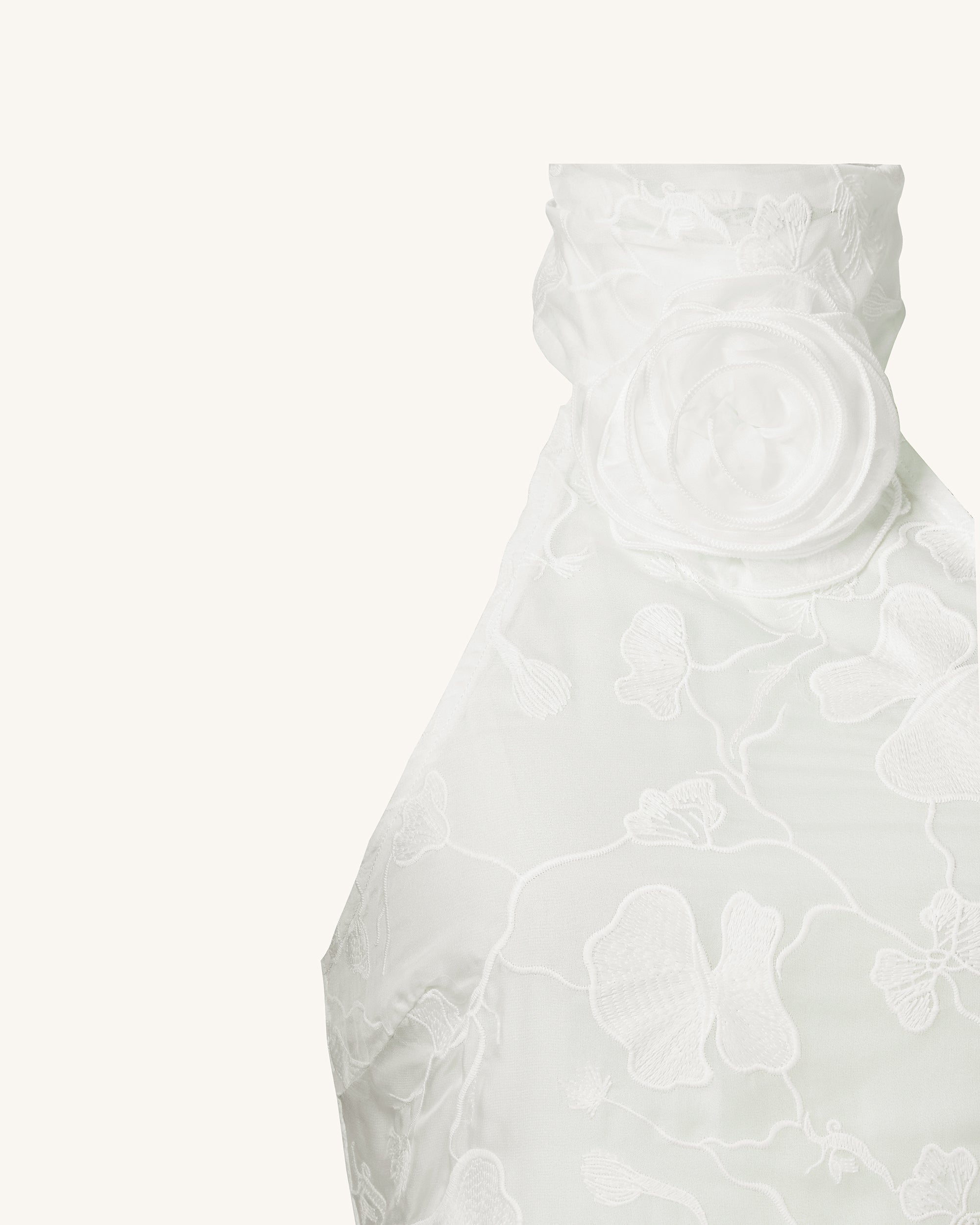 Uliana White Floral Lace Halterneck Maxi Dress - White - Image 7