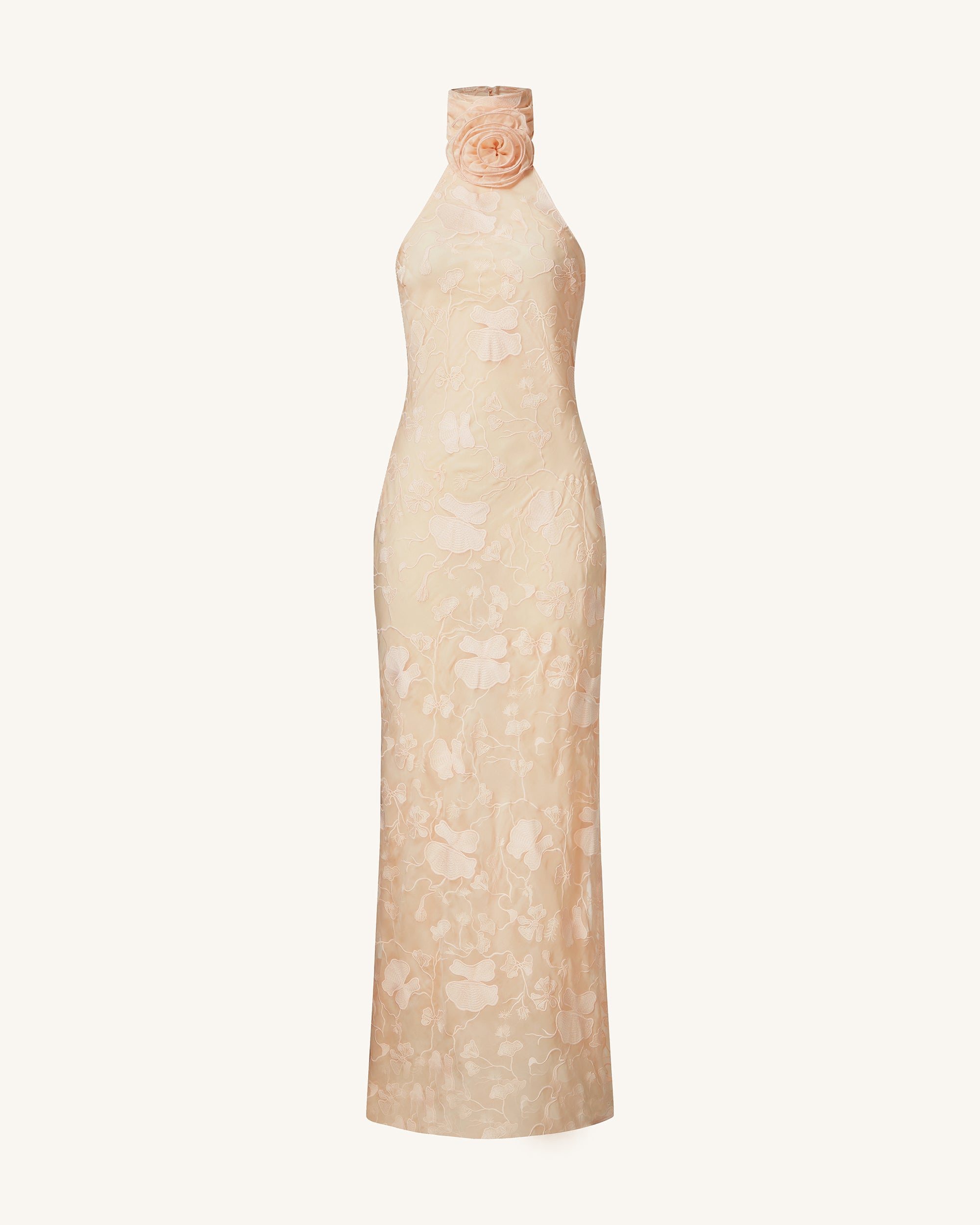 Uliana Pink Beige Floral Lace Halterneck Maxi Dress - Pink Beige - Image 2