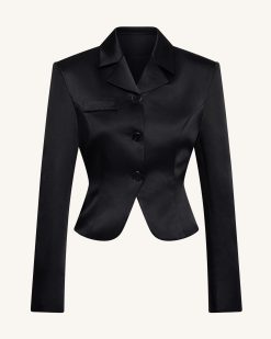 Alternative view of Satin Sculpted Waist Cropped Blazer - Black