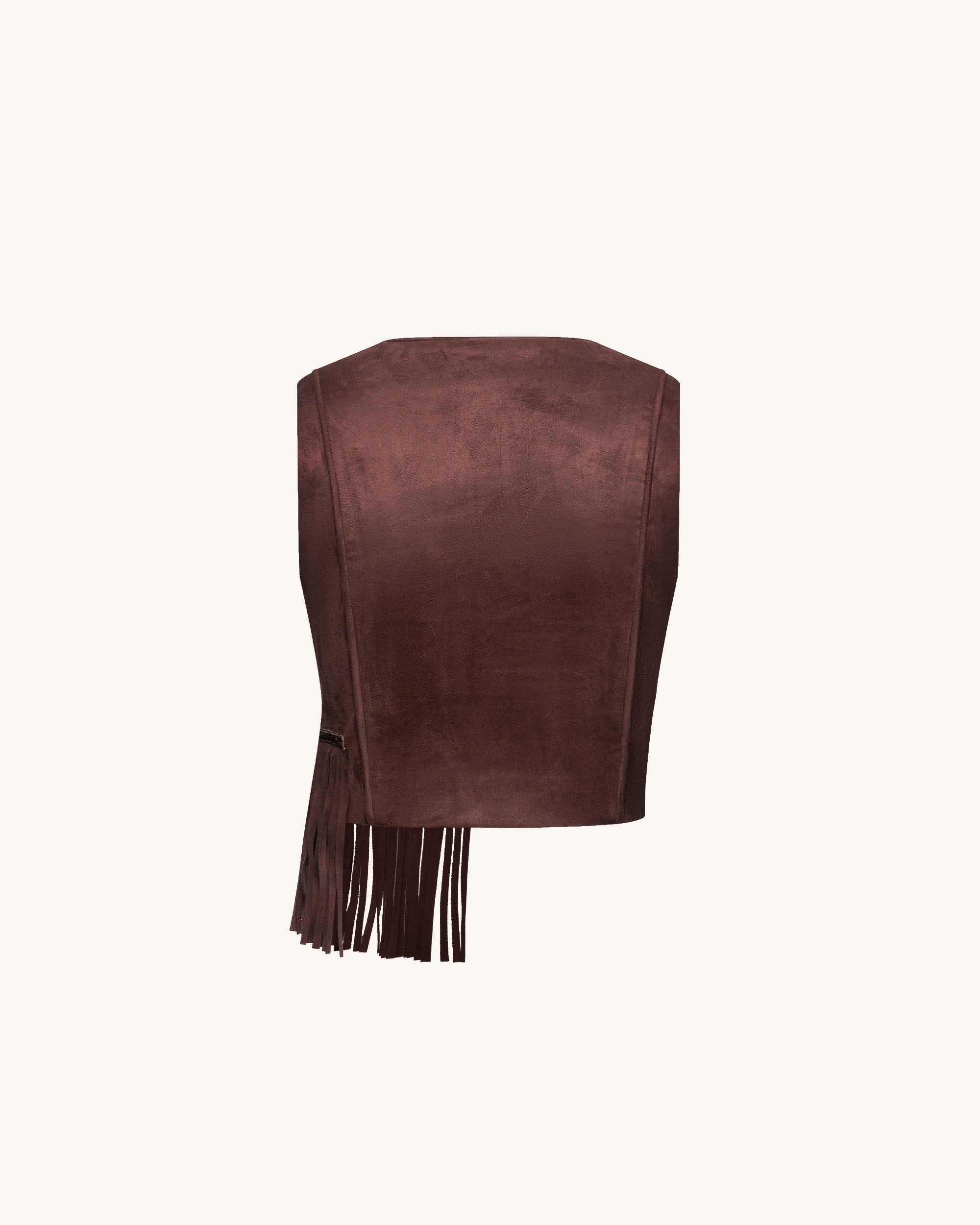 Faux Suede V-Neck Fringe Top - Chocolate Brown - Image 5