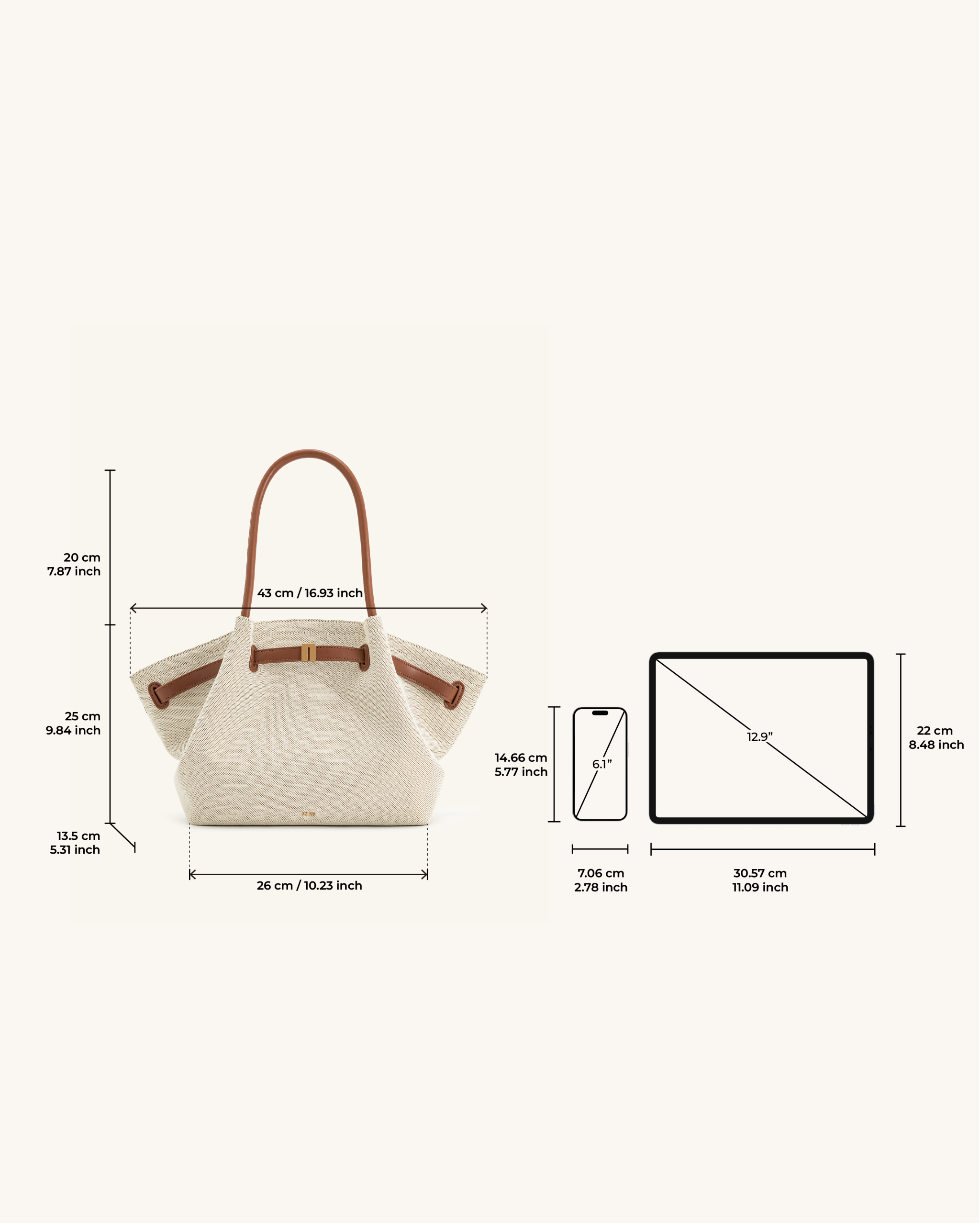 Hana Medium Tote Bag - Brown Canvas - Image 6