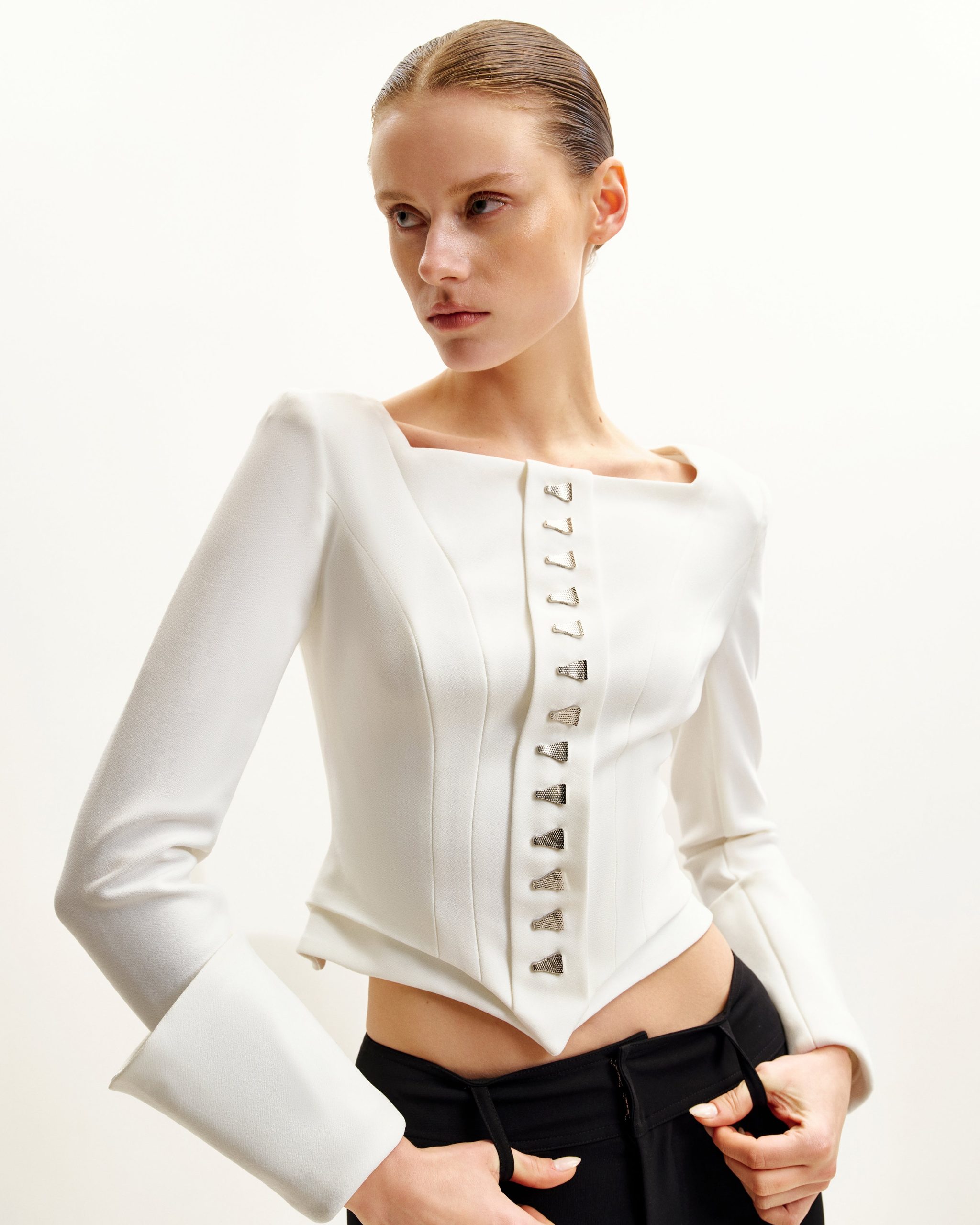 Lydia Corset-Inspired Blazer - White - Image 3