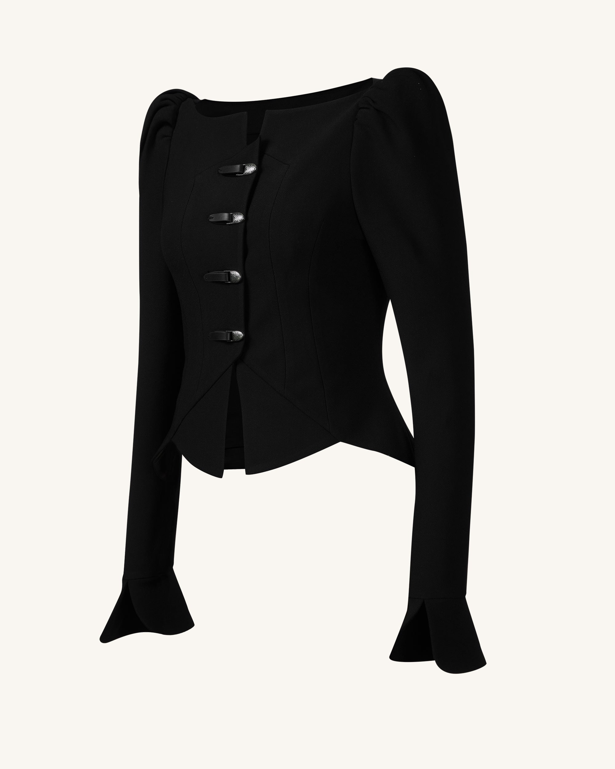 Olivia Puff Shoulder Blazer - Black - Image 4