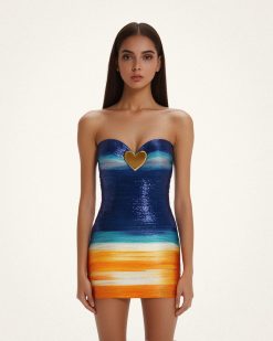 Olivia Metallic Heart Sequin Dress - Blue/Orange