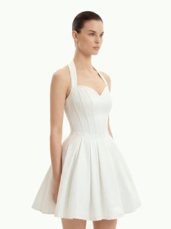 Alternative view of Pleated Bustier Halter Mini Dress - White