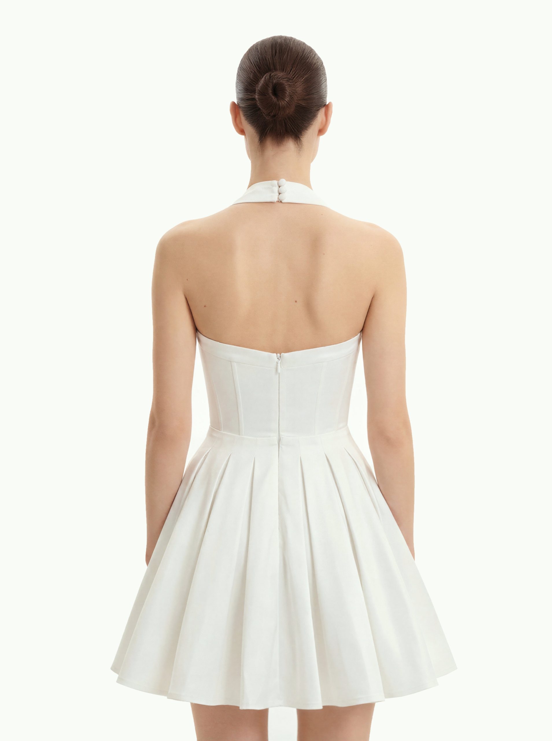 Pleated Bustier Halter Mini Dress - White - Image 3