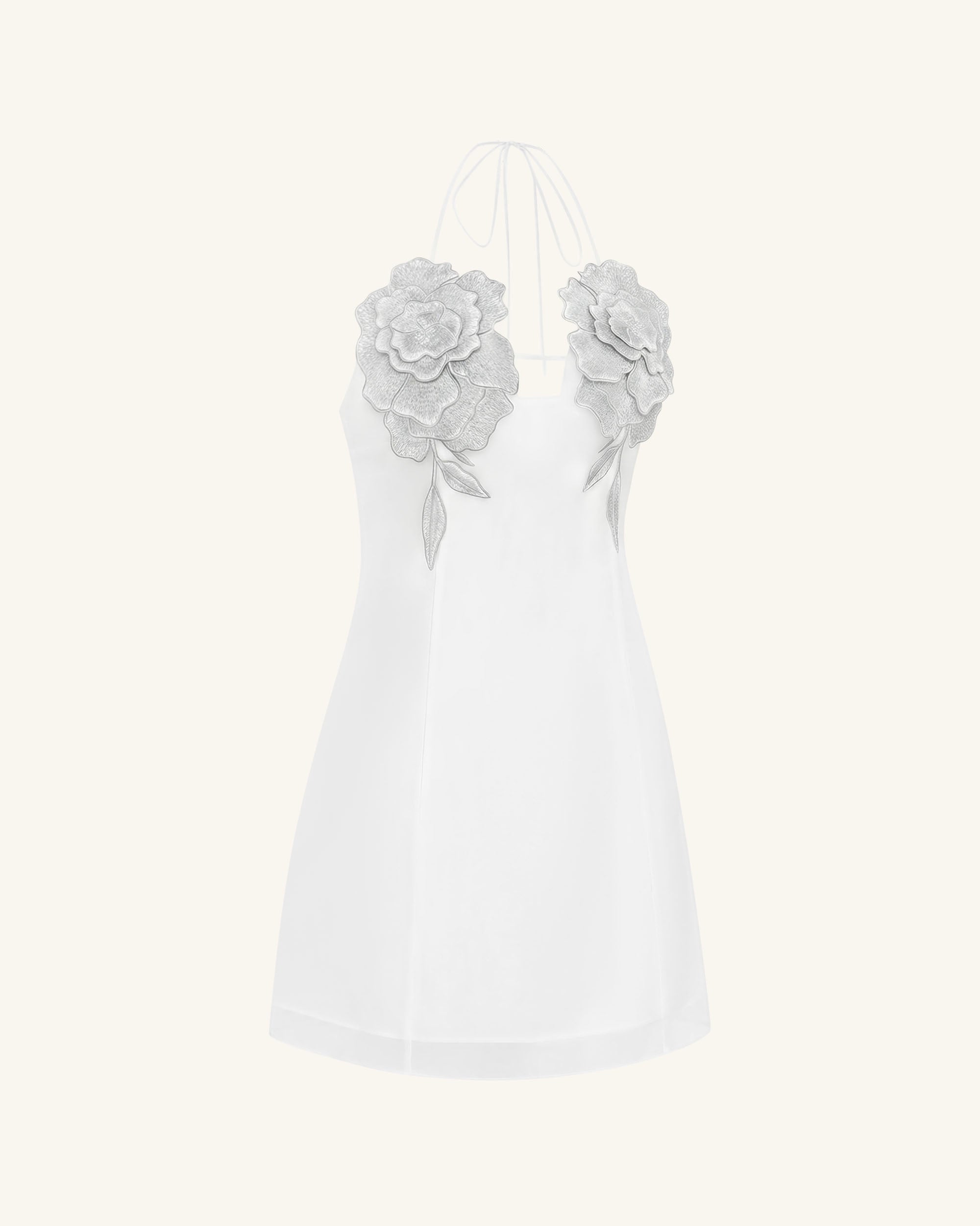 Flower Embroidered Mini Dress - White - Image 3