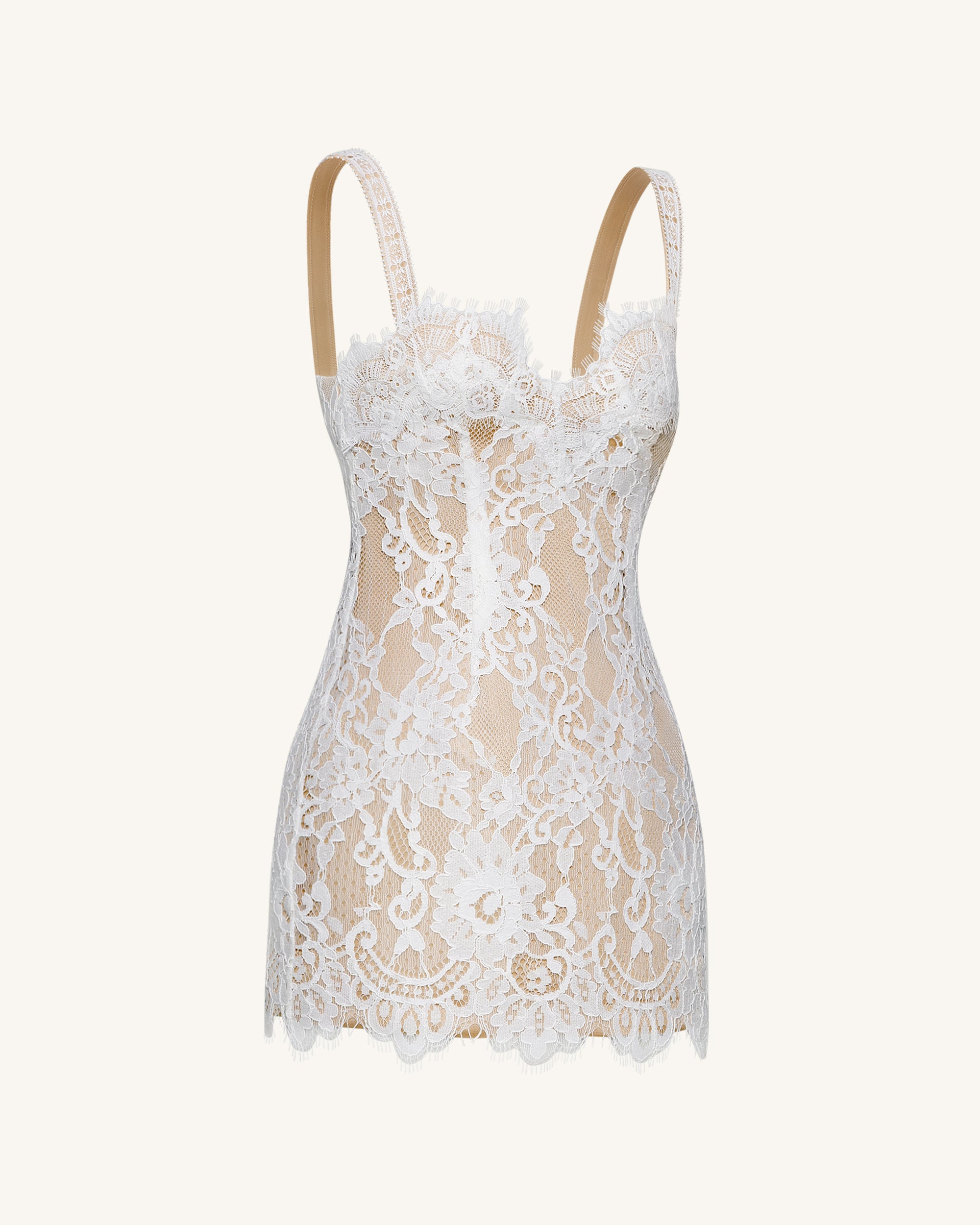 Eyelash Lace Bustier Bodycon Dress - White - Image 5