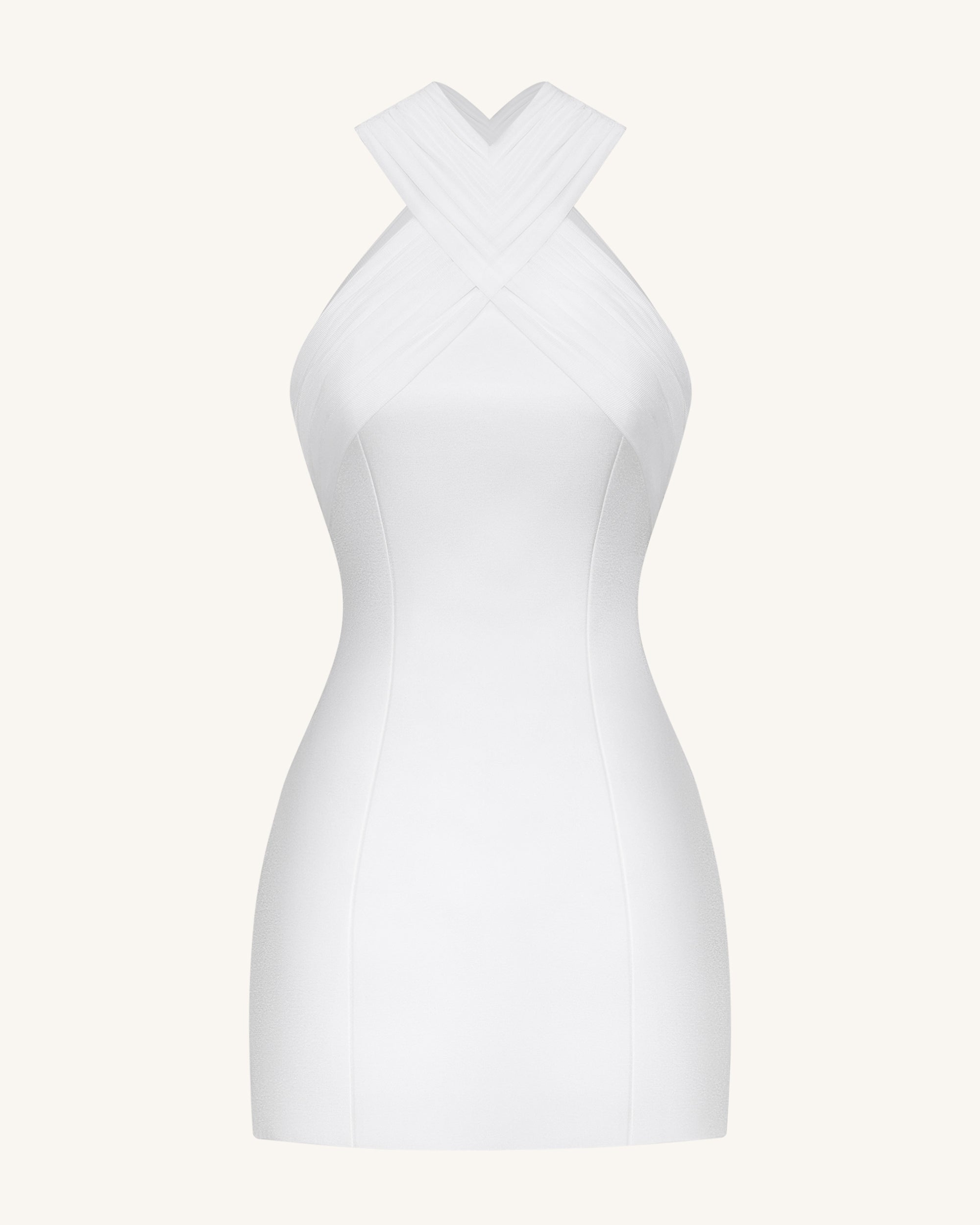 Satin Mini Dress with Tulle Cross-Halter - White - Image 6
