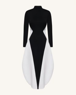Alternative view of Monochrome Paneled Long-Sleeve Maxi Dress - Black