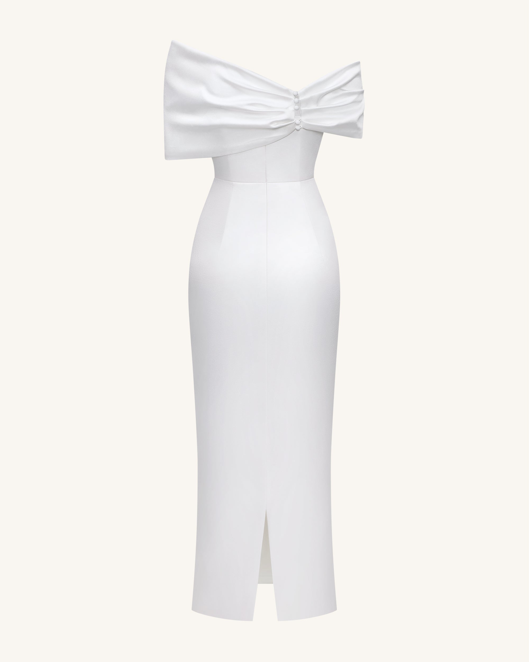 Satin Asymmetric Bow Maxi Dress - White - Image 6