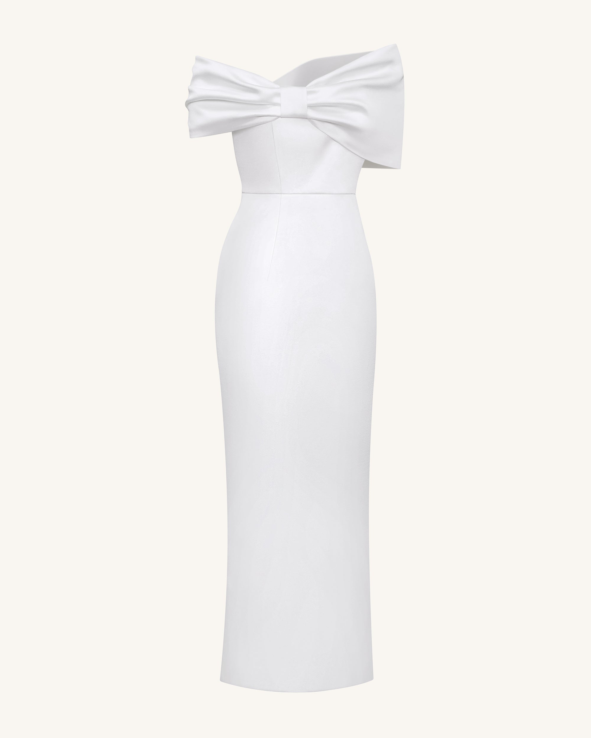 Satin Asymmetric Bow Maxi Dress - White - Image 4