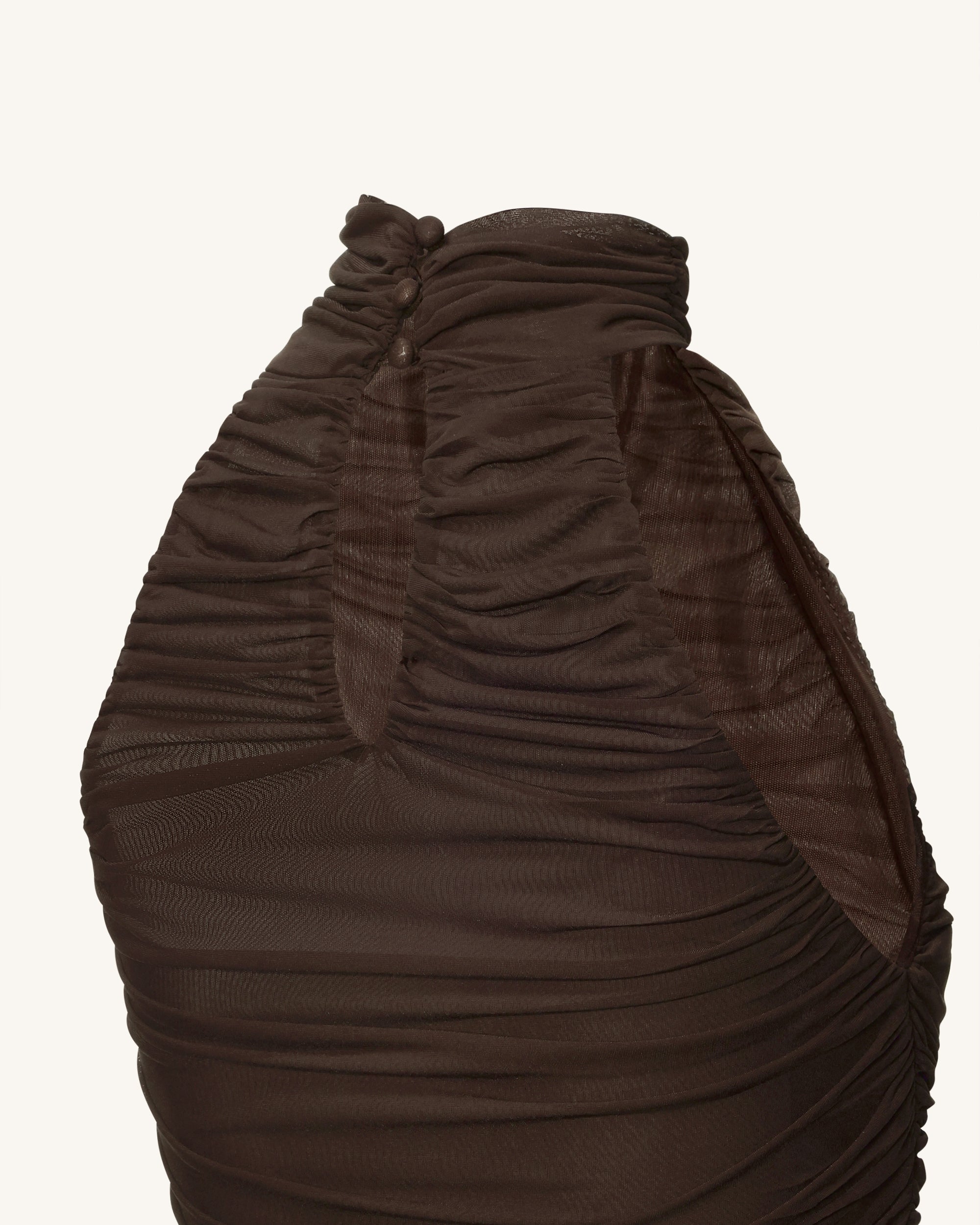 Ruched Twist-Front Halter Bodysuit - Brown - Image 9