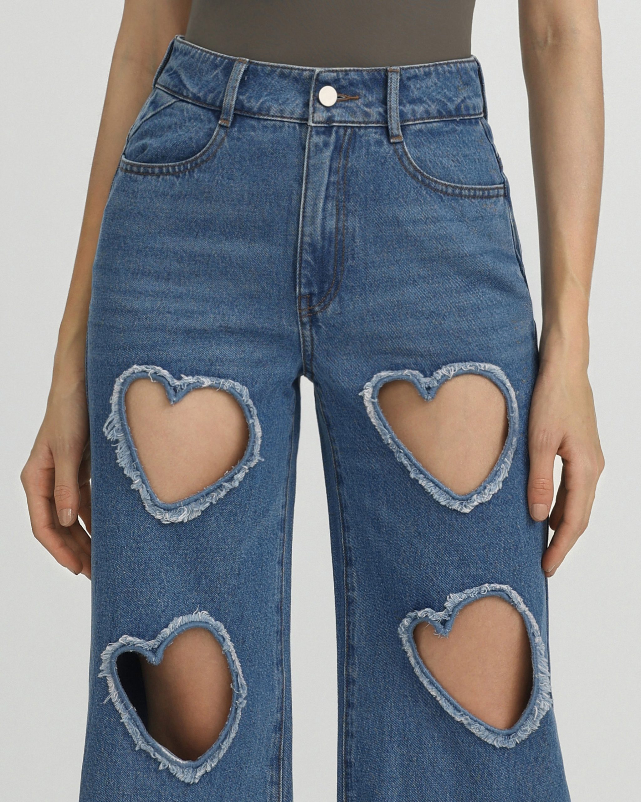 Sophia Embellished Heart Cut-Out Denim Jeans - Medium Blue - Image 5