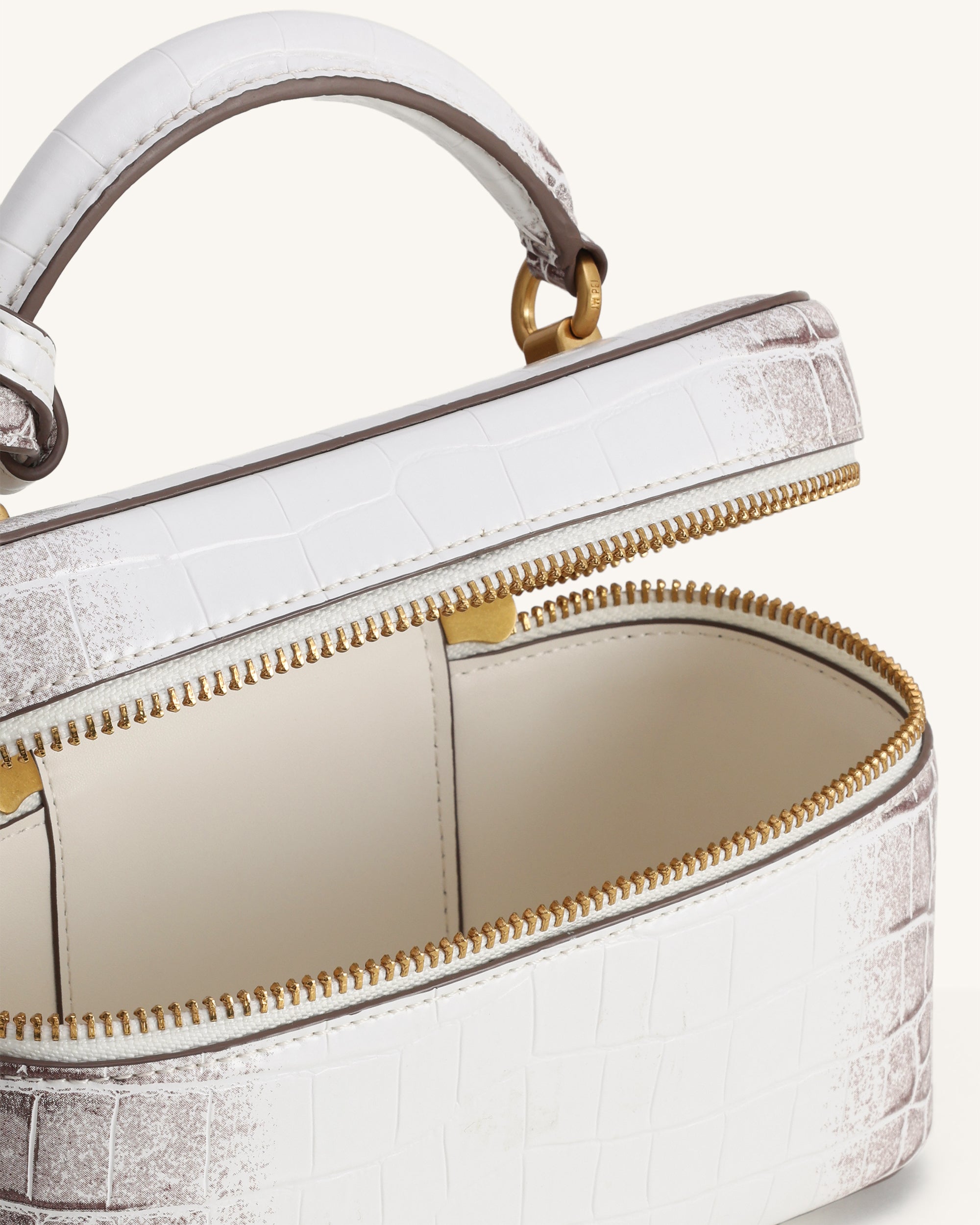 Cleo Box Shape Top Handle Bag - White Croc - Image 4
