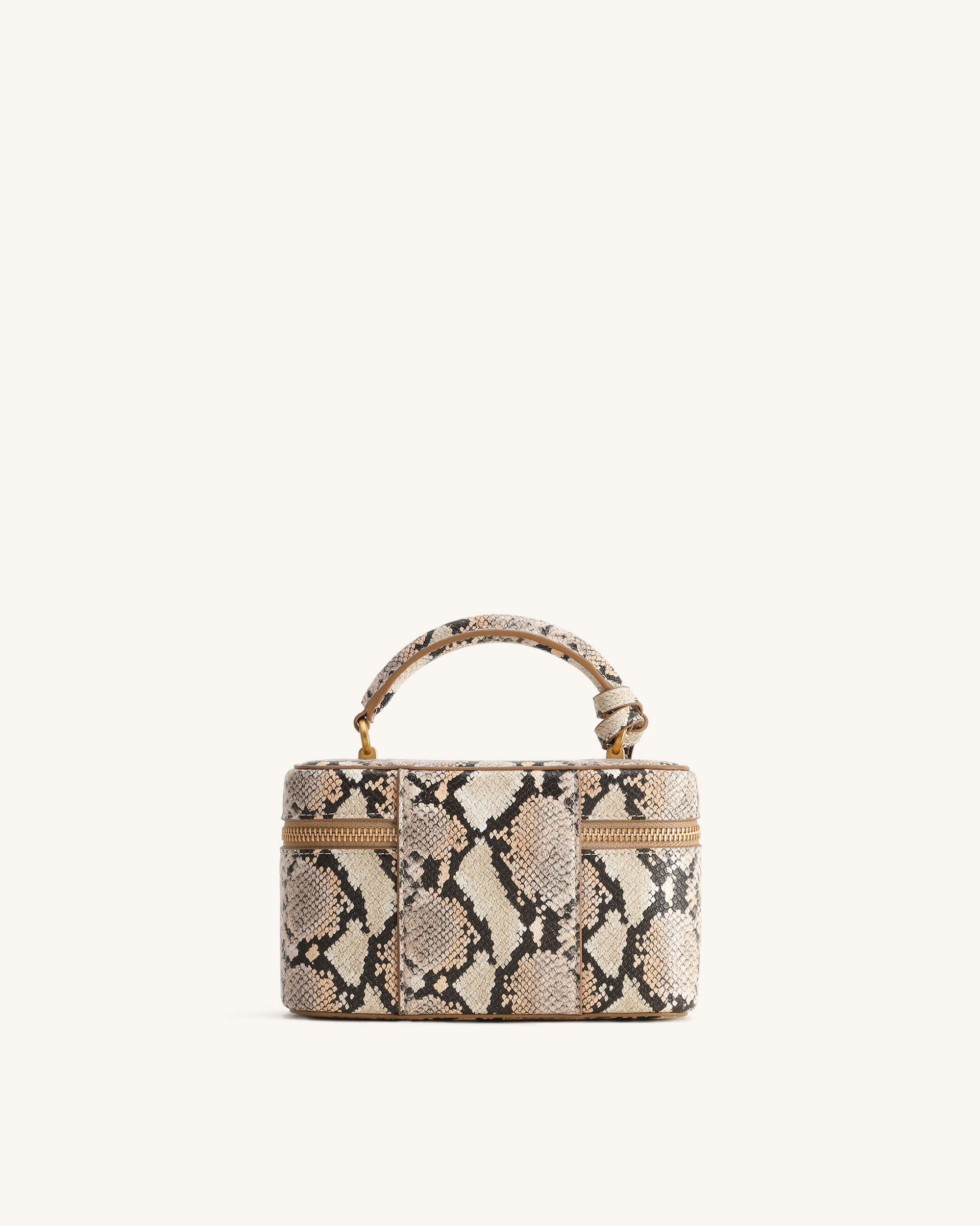 Cleo Snake-Embossed Box Shape Top Handle Bag - Beige - Image 3