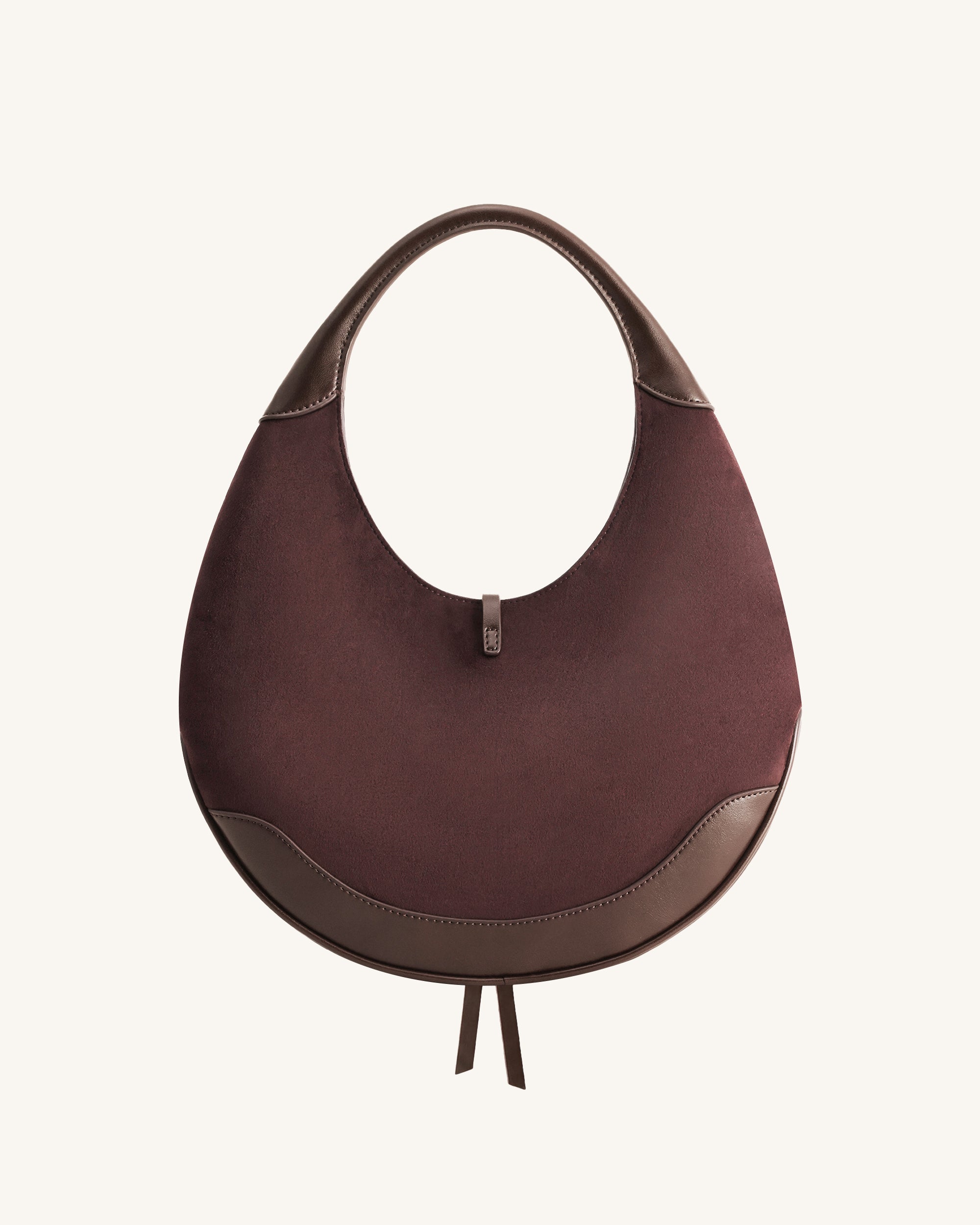 Colette Faux Suede Crescent Hobo Bag - Dark Brown - Image 4