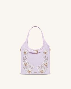 Brooke Mini Belted Embellished Orchid Beaded Top Handle Bag - Lavender